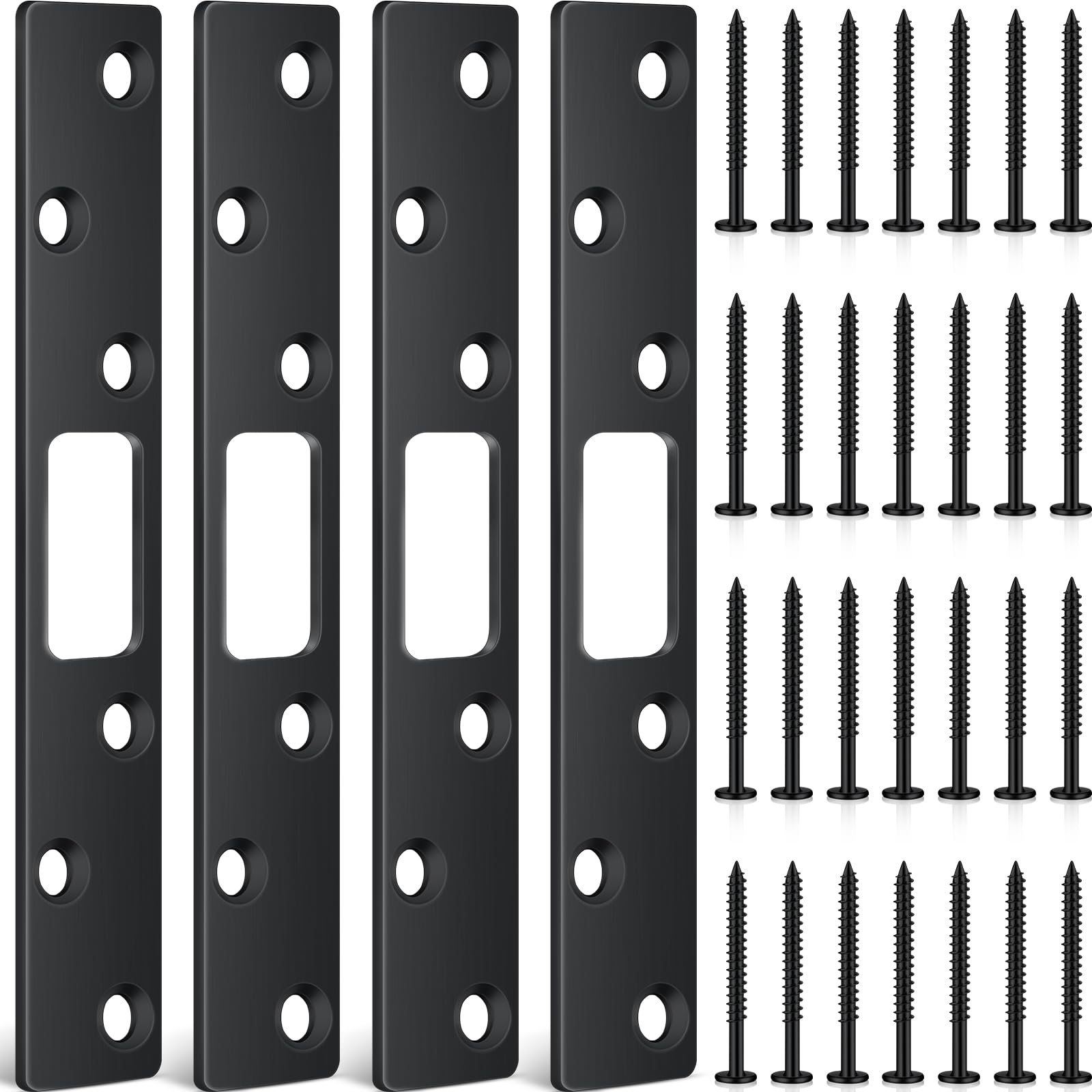 Therwen 4 Pcs 6 Inch Door Strike Plate Security Latch with Screws, Black