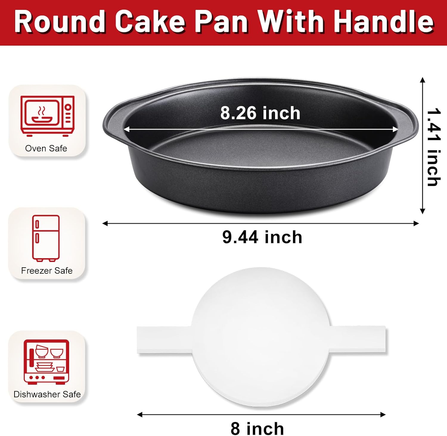 Unokit Round Cake Pan - 3 PCS 8 Inch Carbon Steel Cake Baking Pans with 100 PCS Parchment Paper, Nonstick Cake Pans with Handle, Dishwasher Safe - Image 2