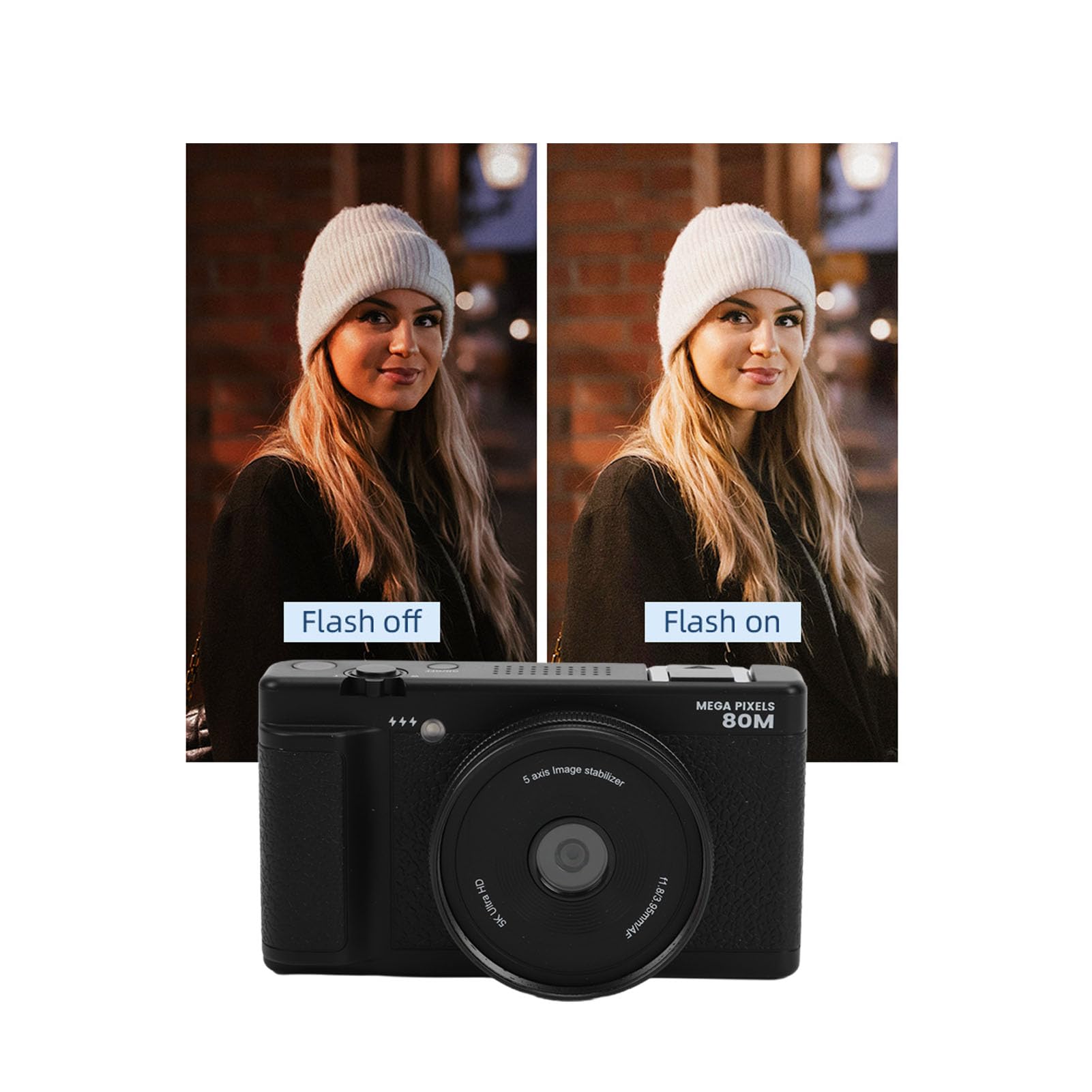 ASHATA Fotocamera digitale, fotocamera digitale da 80 MP 5 k con schermo di vibrazione da 2,8 pollici 18 x zoom riempimento luce 5k registrazione video per vlog per principianti Selfie (BLACK)