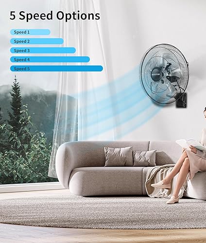 Miniatura 5 de BEESTAR Ventilador de montaje en pared de alta velocidad de 18 pulgadas, ventilador industrial con ventilación de 5 velocidades, oscilación