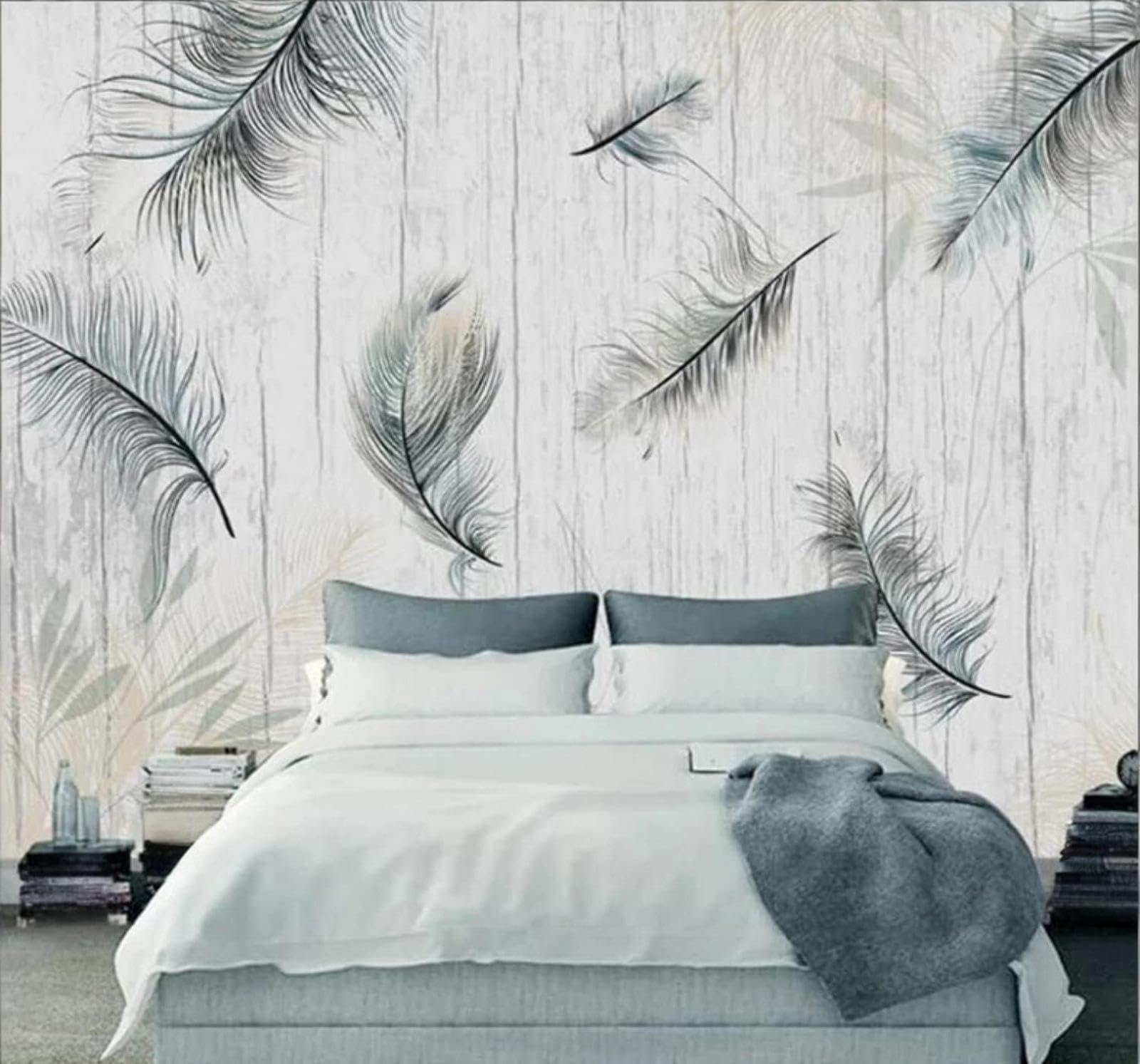 XLMING Vintage Hand Drawn Leaves Feathers Wood Grain 3D Wallpaper Luxury Home Dining Decor Paste Sofa Living Room The Wall for Bedroom Mural-250cm×170cm