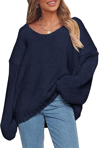 PRETTYGARDEN Women's Fall Oversized Sweaters Long Sleeve V Neck Dressy Casual Chunky Knit Loose Pullover Tops Winter Clothing