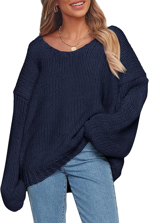 PRETTYGARDEN Women's Fall Oversized Sweaters Long Sleeve V Neck Dressy Casual Chunky Knit Loose Pullover Tops Winter Clothing