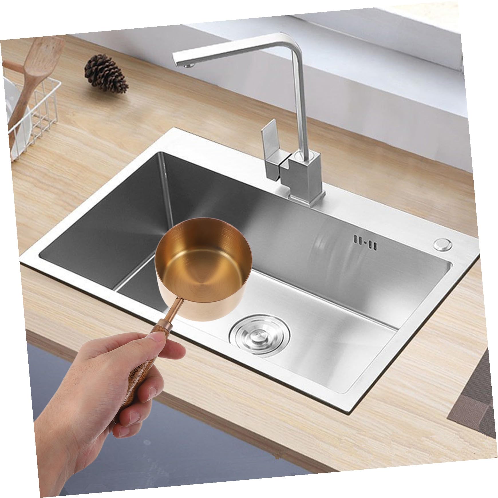 Amosfun 8 Piezas cucharadas tazas medidoras de alimentos cuchara de café de madera cucharas pequeñas de acero inoxico medidoras pequeñas de té Rose Gold