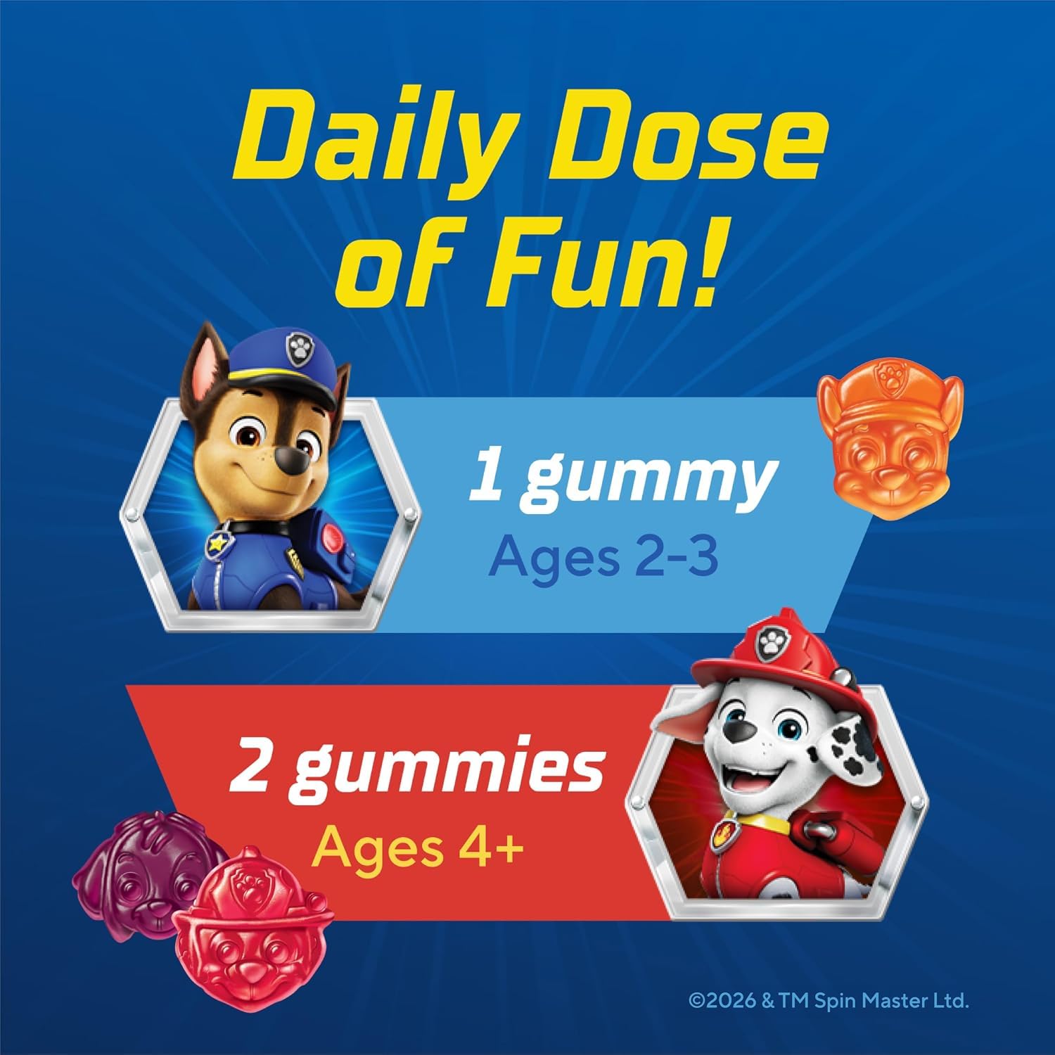 L’il Critters Paw Patrol Gummy Vites Daily Gummy Multivitamin for Kids, Vitamin C, D3 for Immune Support Cherry, Orange and Blueberry Flavors, 60 Gummies (Pack of 2) — Amazon image 4