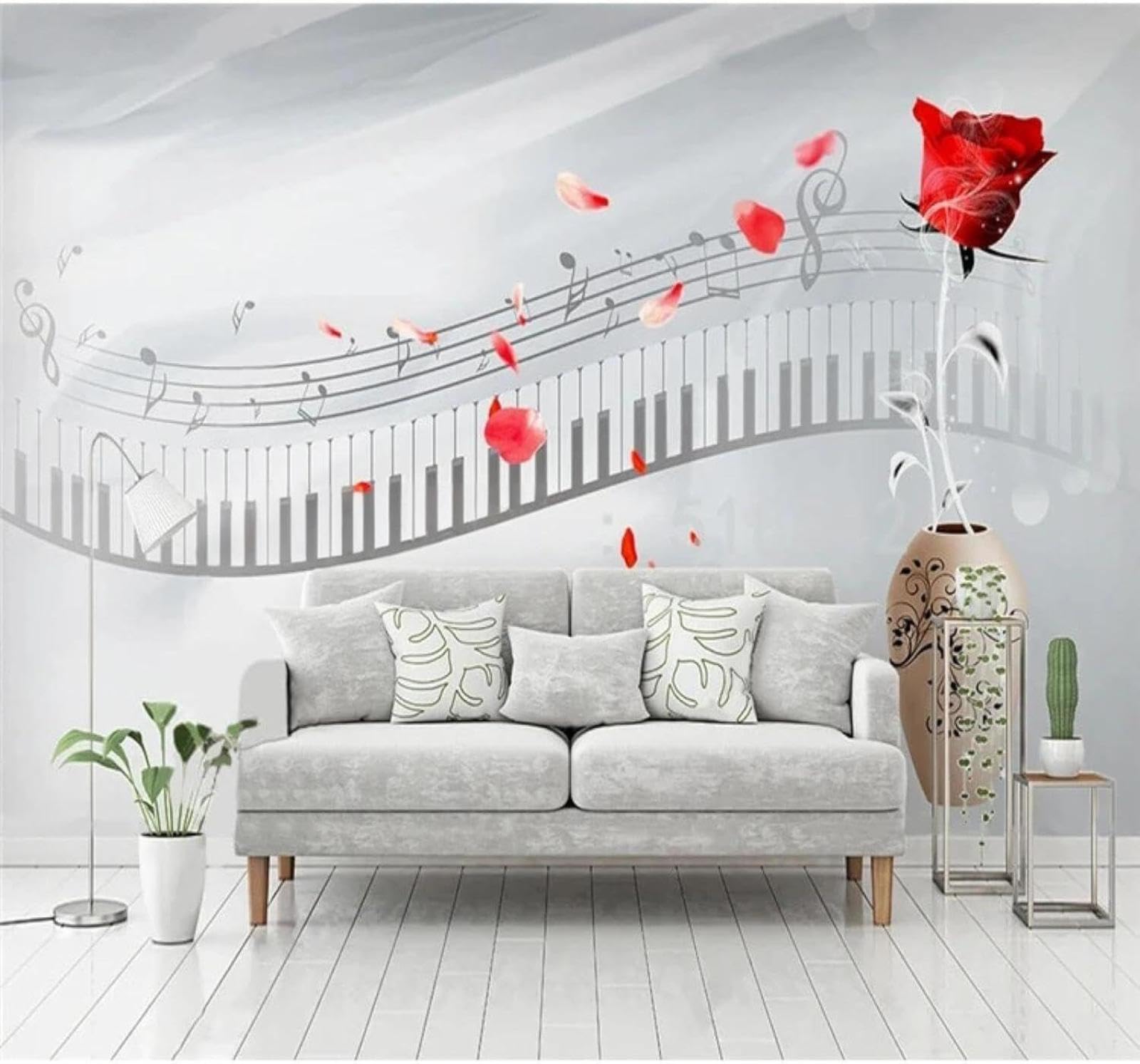 Tzxztt Red Roses Black and White Piano Art Modern 3D Wallpaper Premium Textured Silk Neutral Tones Material Ideal for Living Room Bedroom-400cm×280cm
