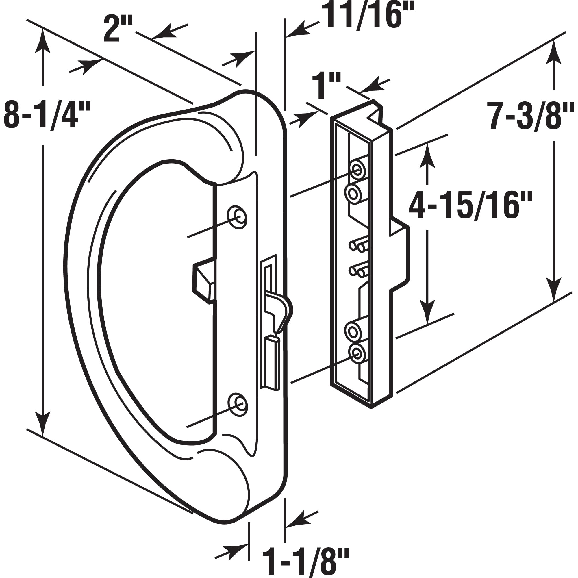 Black Sliding Door Handle - Replace Patio Latch -2