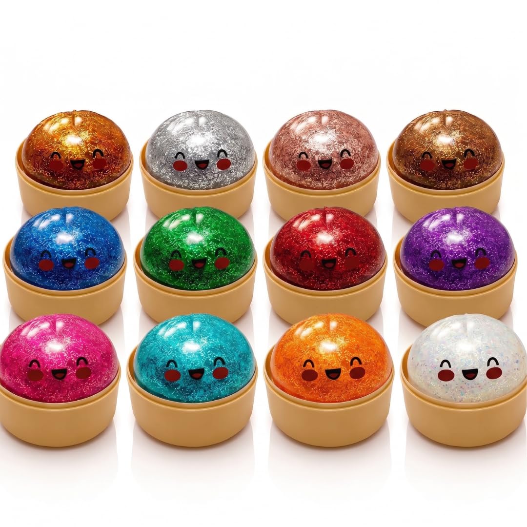 Set di 12 squishy dumpling glitterati, grandi giocattoli antistress per bambini e adulti + protezione spedizione HeartGlobal