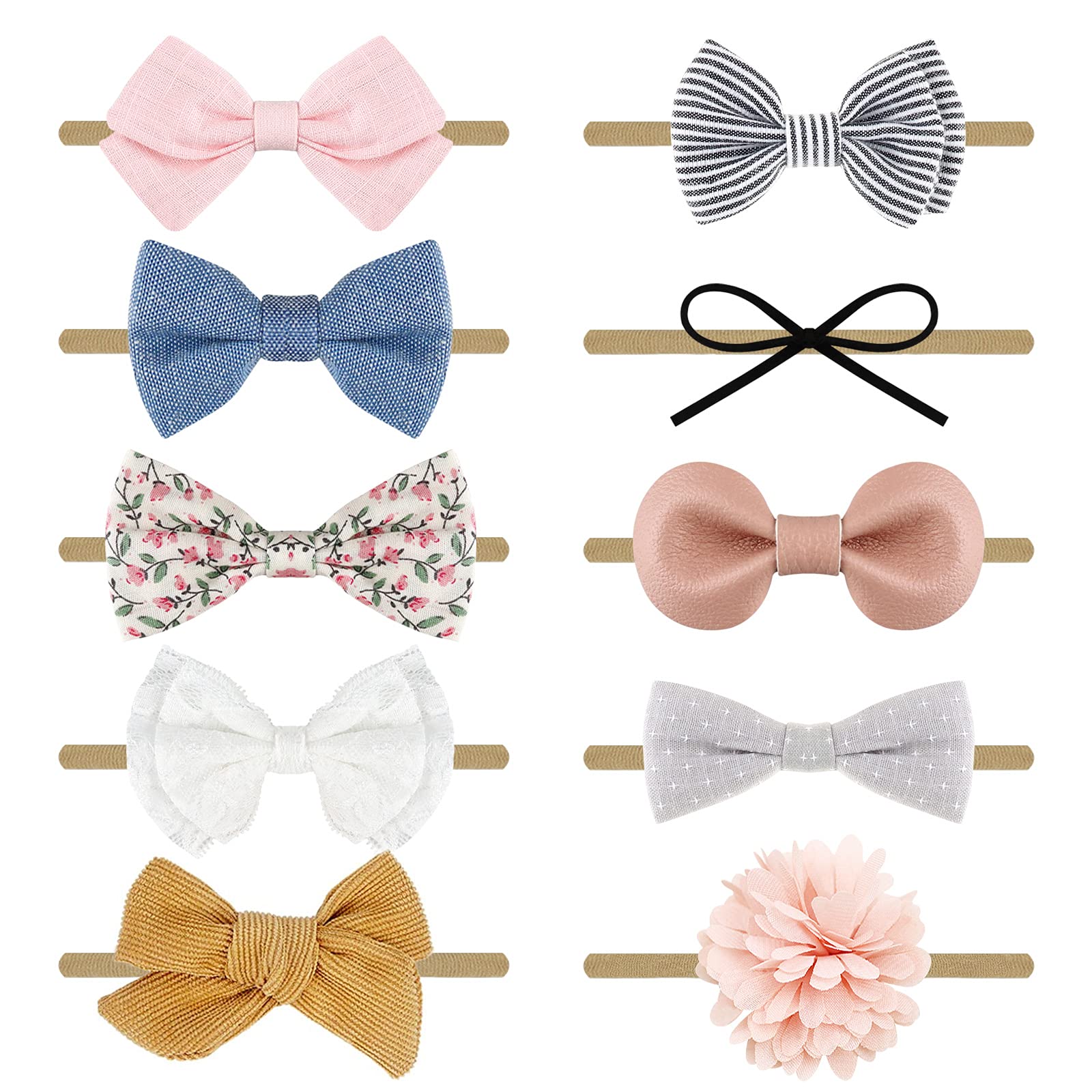 DRESHOW Baby Girl Headbands and Hair Bows Nylon Headbands 10 Pack of Hair Accessories for Newborn Infant Toddlers Kids