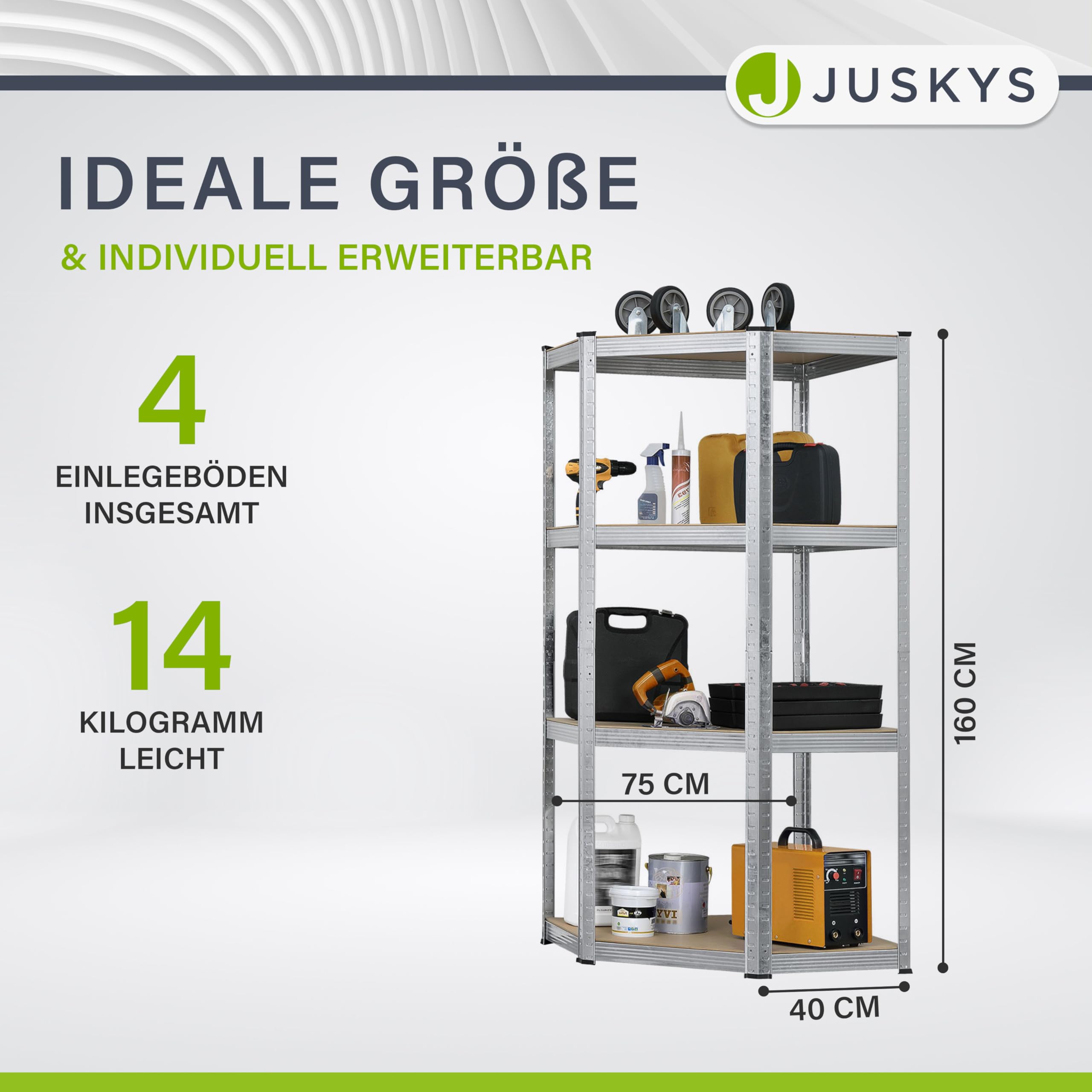 Juskys Eckregal Lageregal Corner Easy 160 x 75 x 40-75 cm - 320 kg - 4 Böden aus MDF Holz - Metall verzinkt - Schwerlastregal Steckregal Kellerregal