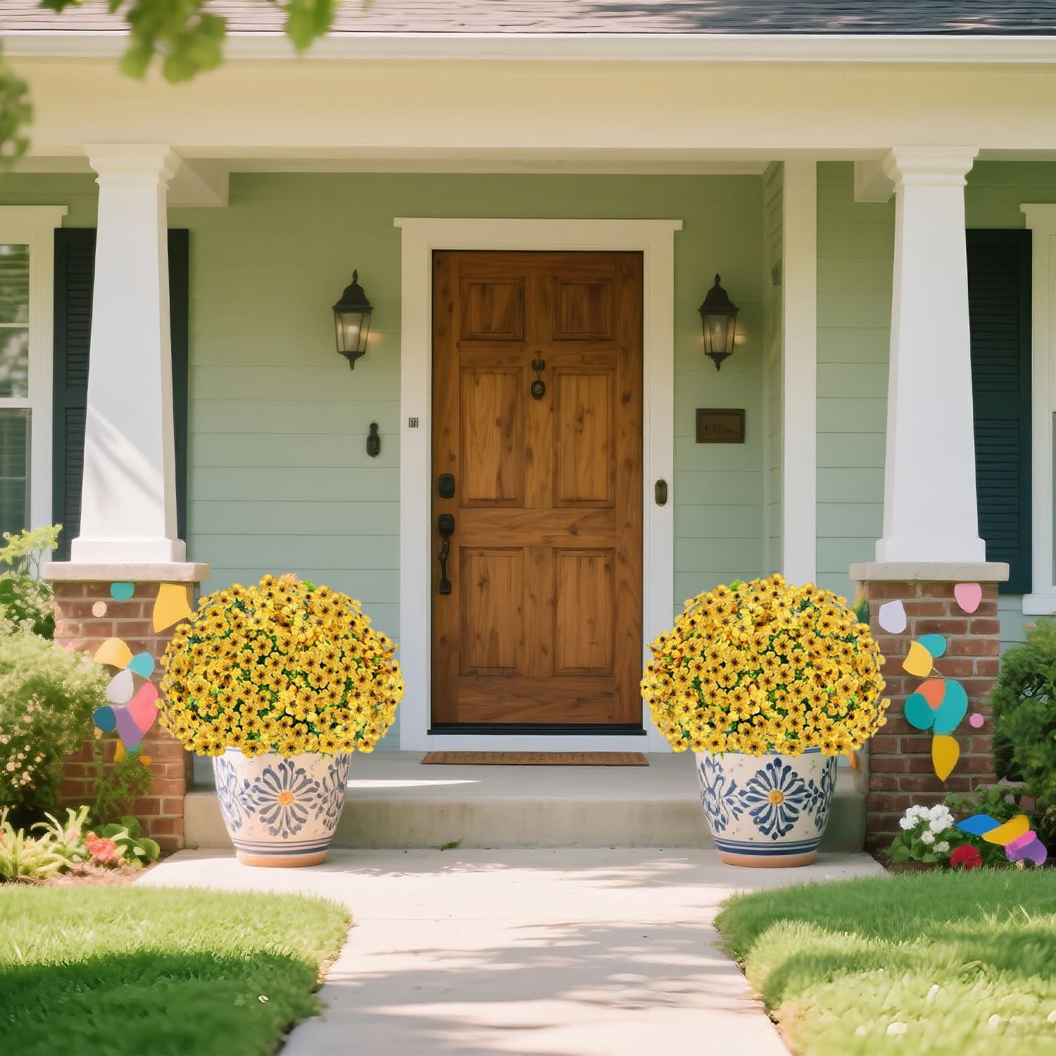 WYOK 14 Bundles Artificial Flowers UV Resistant for Patio Outdoors Fake Faux Silk Plants Realistic Plastic Flowers Indoors Porch Window Home Decoration (14, Yellow) - Image 7