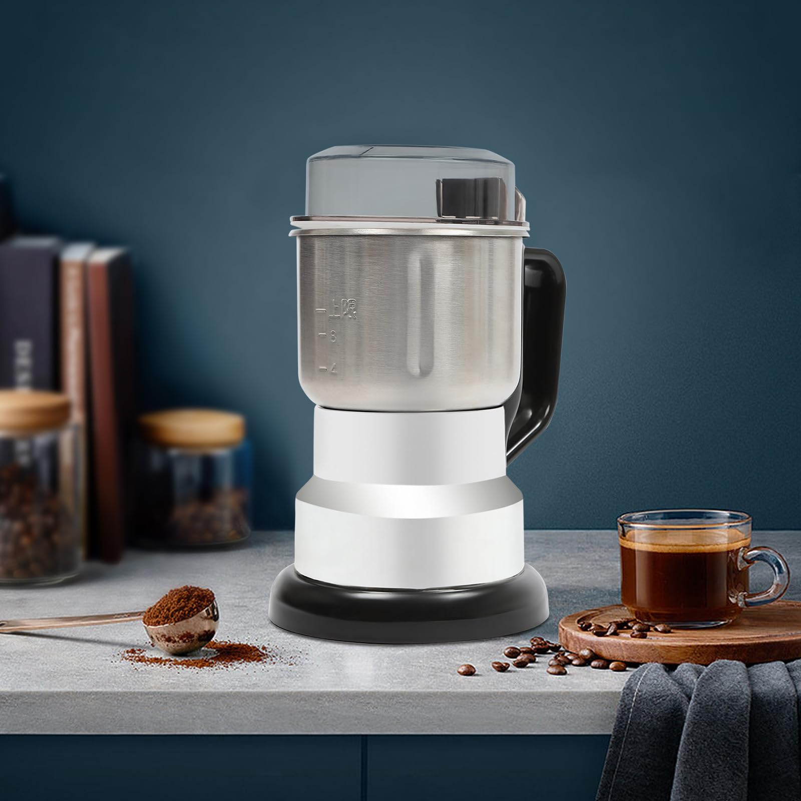 Macina per cereali elettrico, 300 W, 22000 giri/min, multifunzione, in acciaio inox, per cereali, fagioli, spezie, caffè, capacità 500 ml