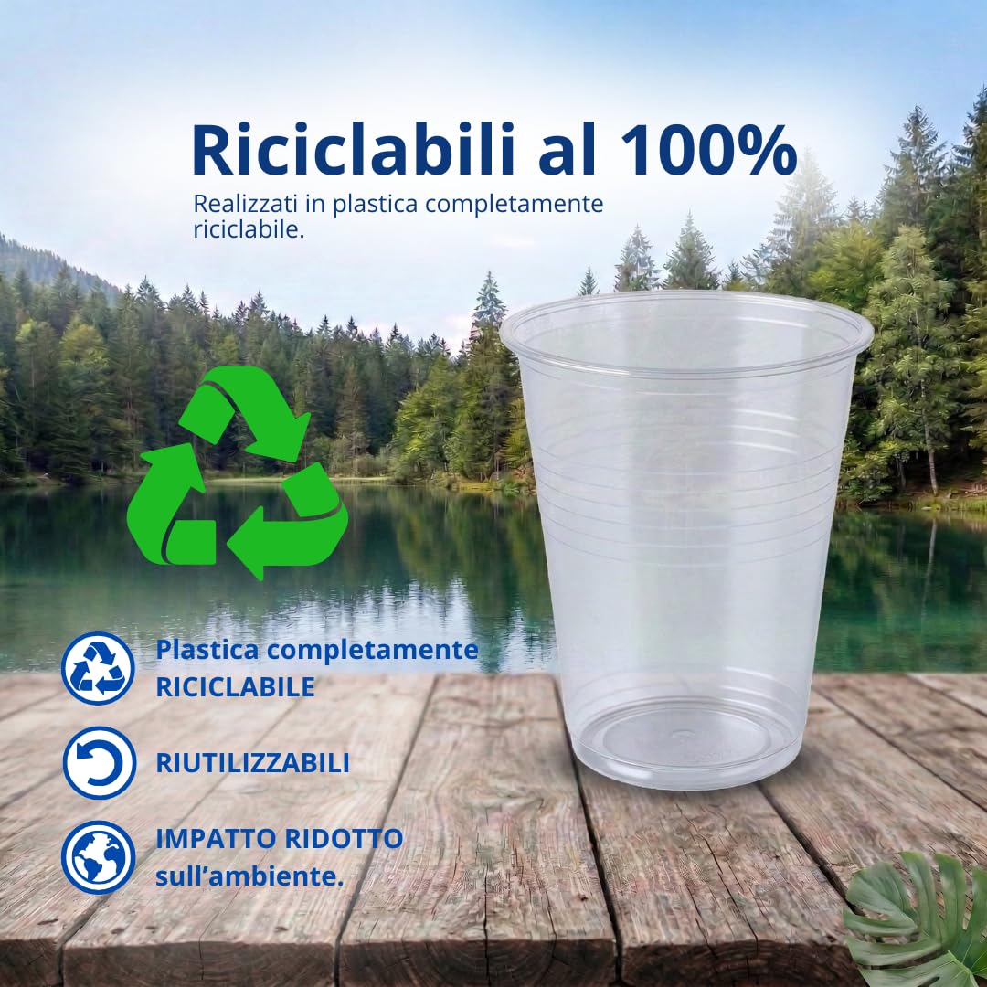 Bicchieri Plastica Trasparenti Monouso (200 ml) | 96 Pezzi Usa e Getta o Riutilizzabili fino a 50 Lavaggi | Lavastoviglie | Senza BPA | Impilabili | Acqua Cocktail Birra Feste Buffet Ufficio Catering
