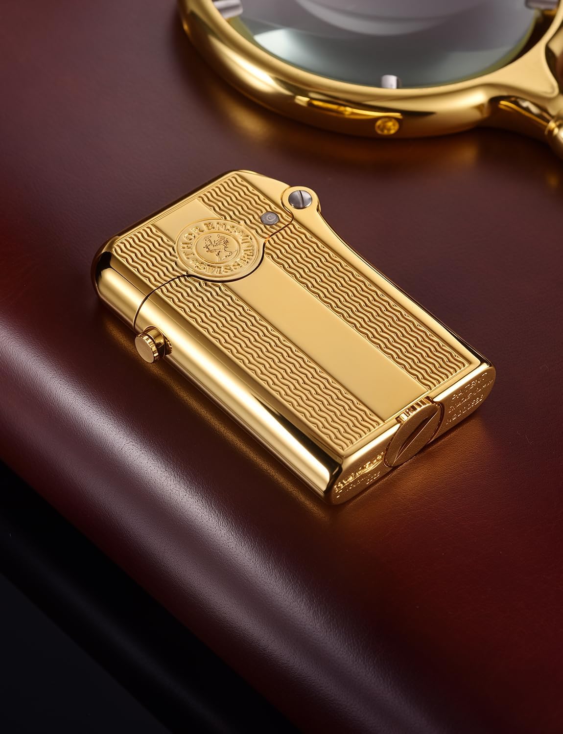 Automatic Ignition Soft-Flame Luxury Vintage Brass Kerosene Lighter,Refillable,Safety Lock,Grinding Wheel,Engraving,Gift Box,Collectible,Thorens Gen 3 Single Claw Spaced Water Ripple Gold