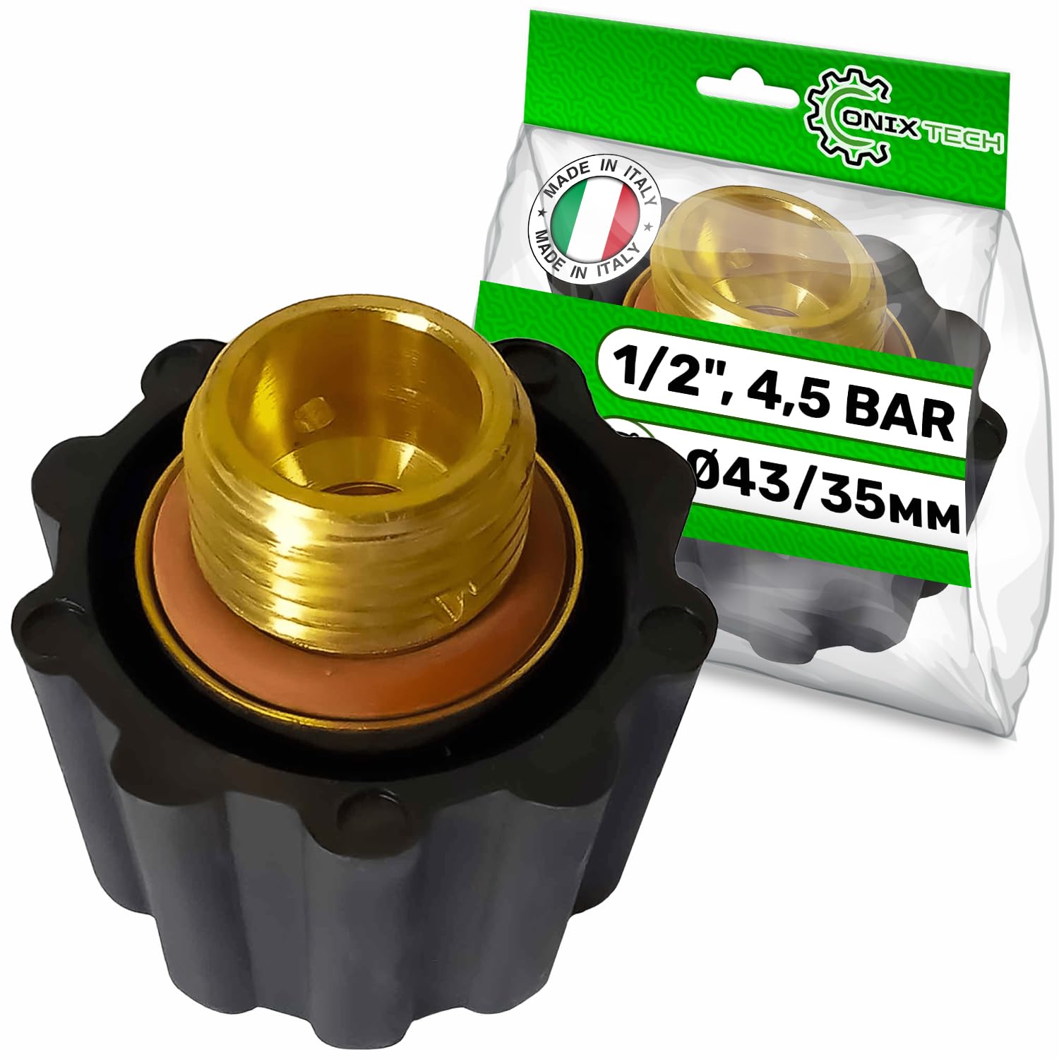 ONIX TECH Tappo per Polti Vaporella o per Polti Vaporetta - Taratura 4,5 Bar - Filettatura Maschio da 1/2" - Completo di Guarnizione - Garanzia di 5 Anni
