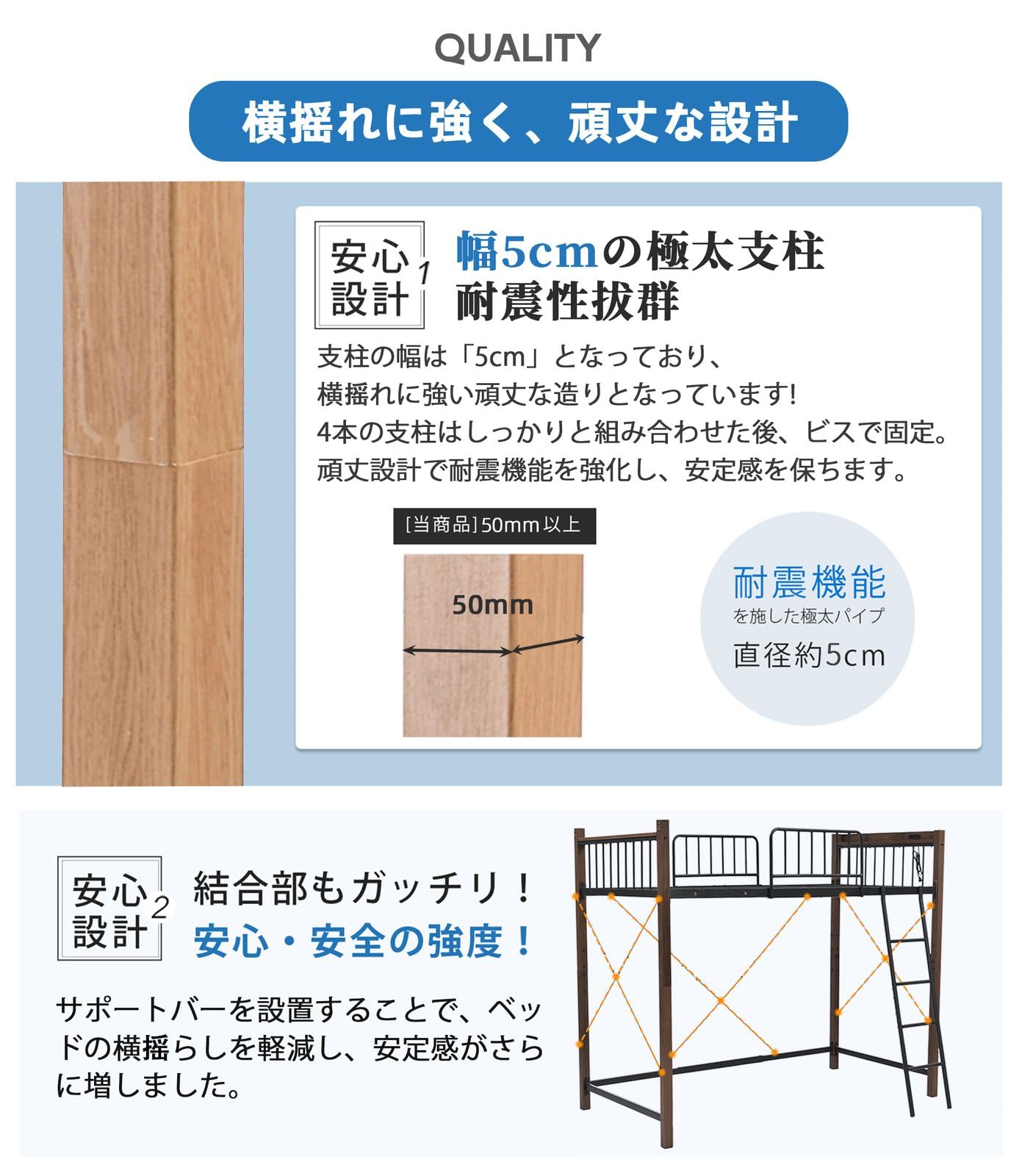 Amazon.co.jp: CAGUUIA ロフトベッド シングル パイプベッド 宮 