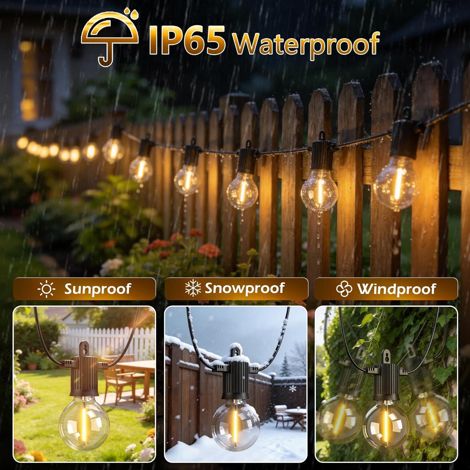 45M LED Lichterkette Außen, IP65 Outdoor Strom Lichterketten mit 73 G40 Glühbirnen, Warmweißes 2700K, Innen/Außen Lichterketten für Garten, Terrasse, Hochzeiten, Partys Lights Gartenbeleuchtung