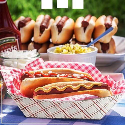 Miniatura 5 de Angel's Peel Lounge Bandeja de papel para perros calientes de 7 pulgadas, paquete de 100 bandejas desechables para servir ideales para festivales,