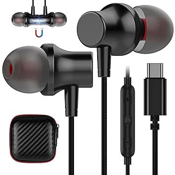 USB C Headphone,COOYA USB Type C Earphones Wired Earbuds Magnetic Bass Noise Canceling in-Ear Headsets with Microphone for iPad 10 Samsung Galaxy S23 Ultra S22 A53 S21 S20 Z Flip5 Pixel 7 6a 6 Oneplus