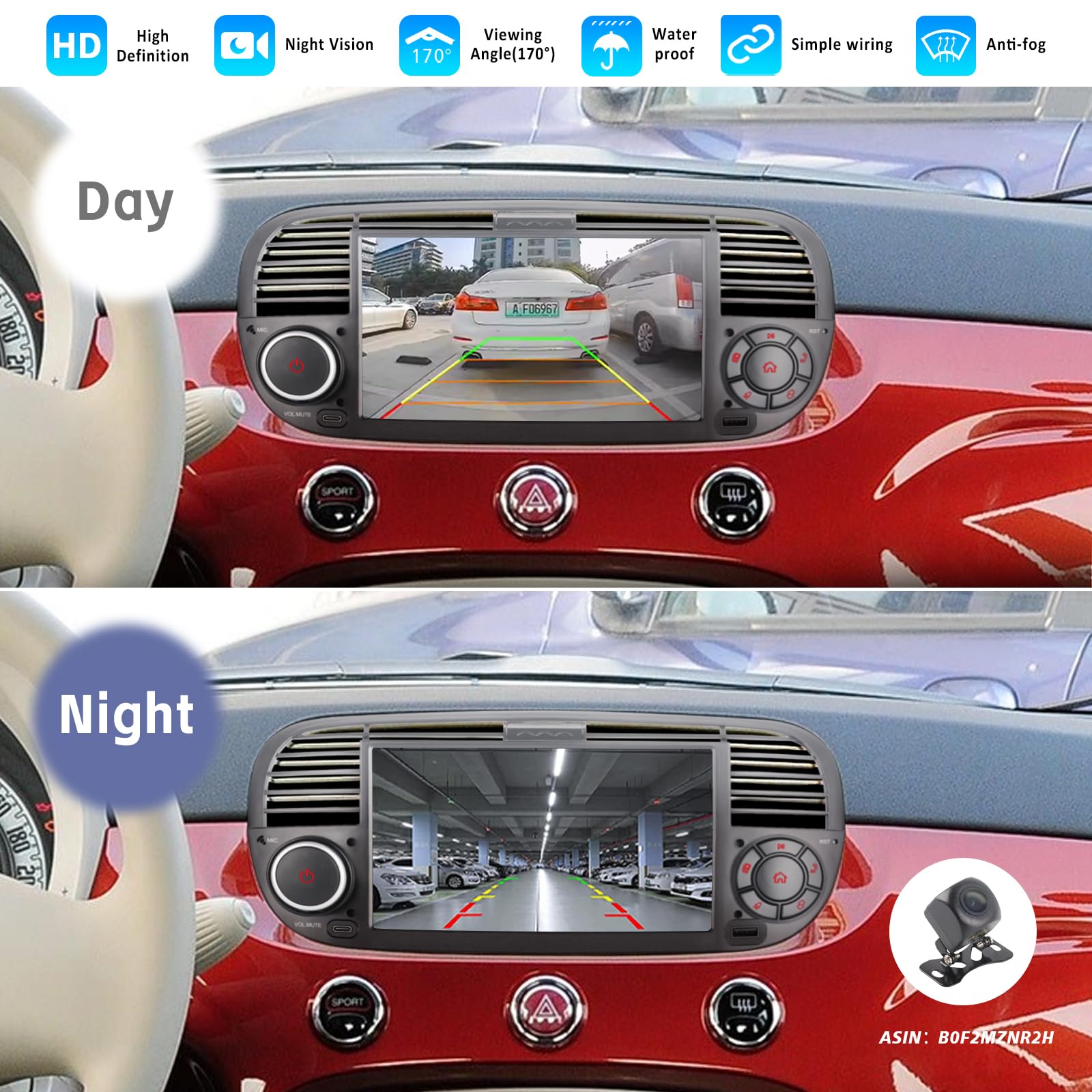 Autoradio per FIAT 500 radio con schermo touchscreen USB Bluetooth FM/AM Linux Sistema doppio din stereo auto con Carplay wireless/Android Auto (Black)