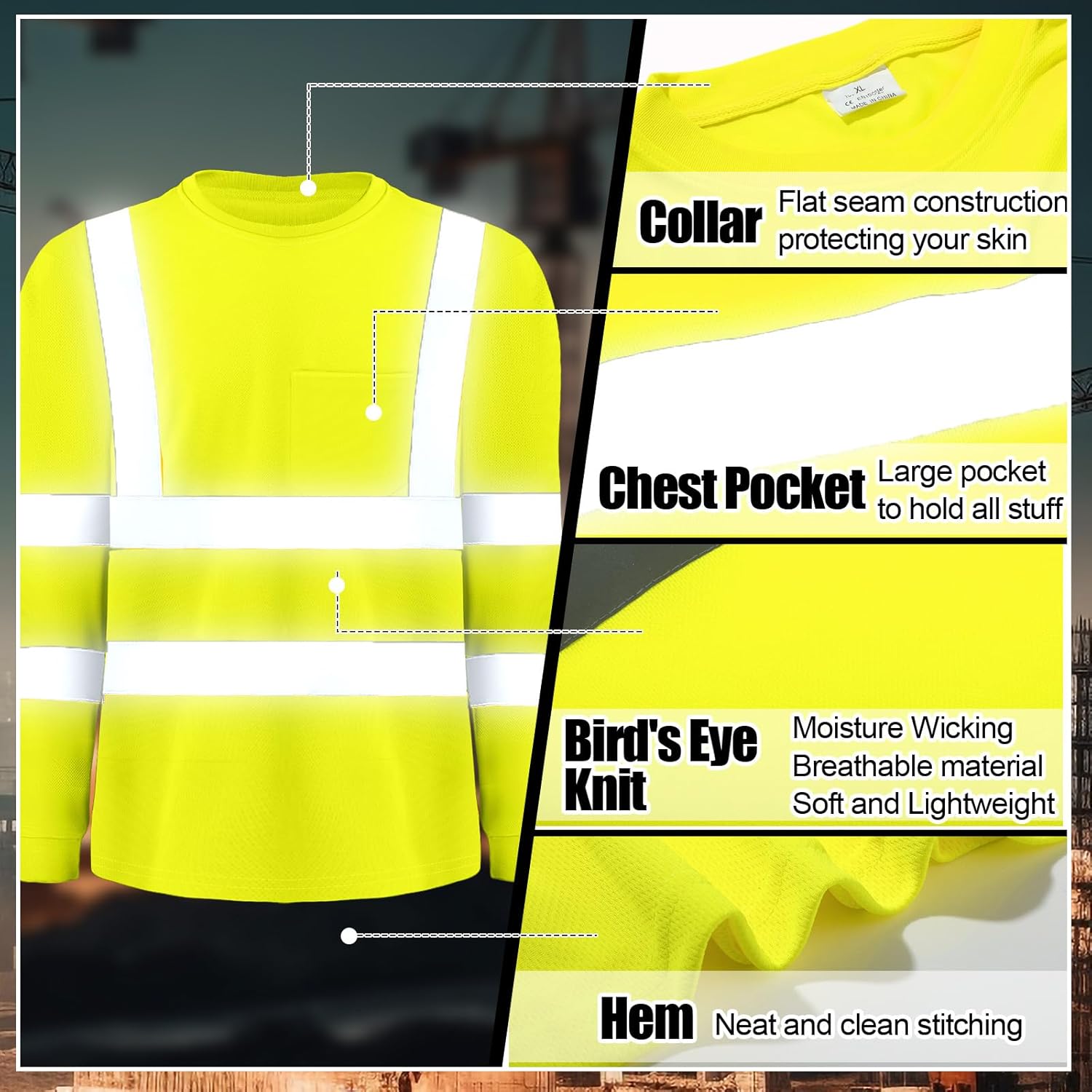 3 Set High Visibility Shirts & Suspension Hard Hat, 3 Reflective Safety Hi Vis Shirt Long Sleeve Wicking Mesh T Shirt Workwear for Construction Yellow, White