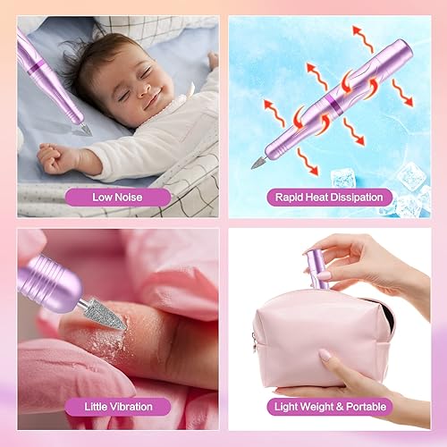 Miniatura 5 de PTUI Taladro de uñas eléctrico portátil amoladora de uñas para uñas acrílicas uñas de gel herramientas de manicura y pedicura con 11 puntas y 60