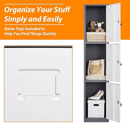Vista 65 de Taquillas de metal para empleados, armario de almacenamiento de acero con 5 puertas para el hogar, oficina, escuela, gimnasio (blanco)