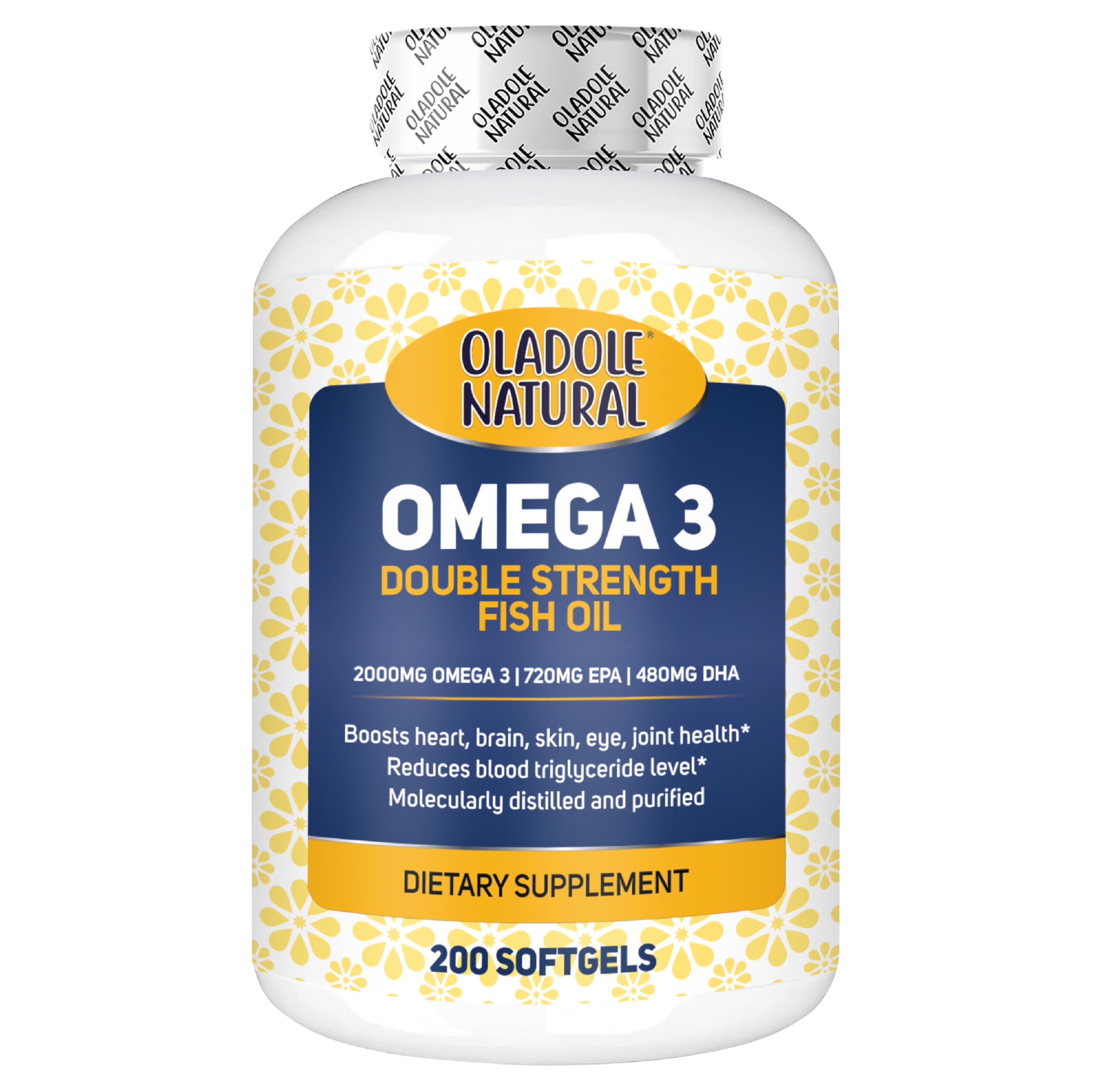Oladole Natural Omega-3 Fish Oil 2000mg (200 Softgels) - Molecularly Distilled | Supports Healthy Heart, Brain, Skin, Eye & Joints | 360mg EPA & 240mg DHA for Holistic Well-being | Gluten Free Non-GMO