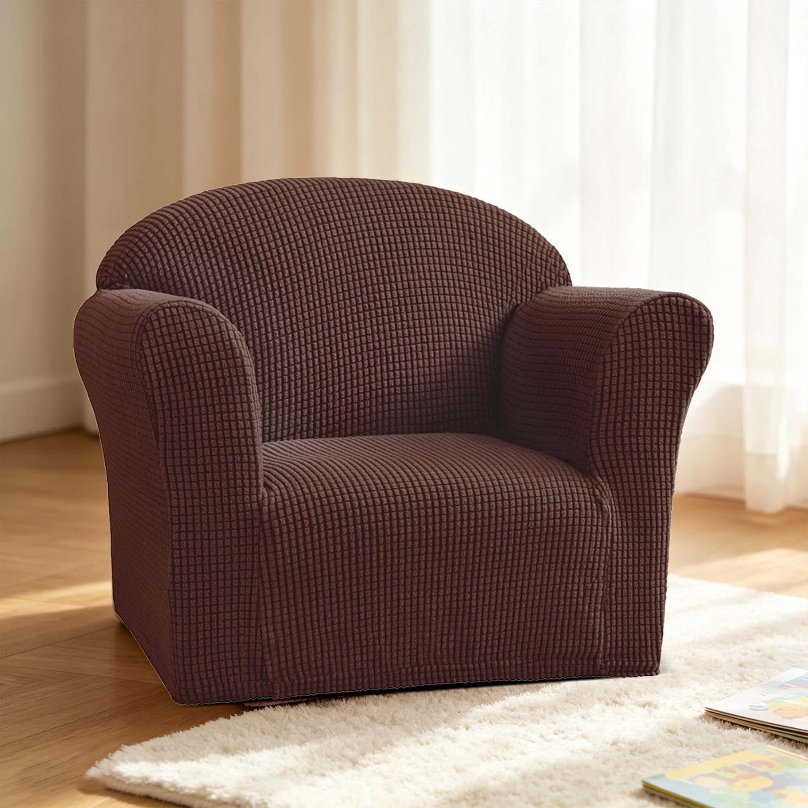 Housse de Fauteuil pour Enfant Extensible Jacquard Housse de Canapé Enfant Housse Fauteuils Lavable pour Chambre d'enfant (Marron Foncé)