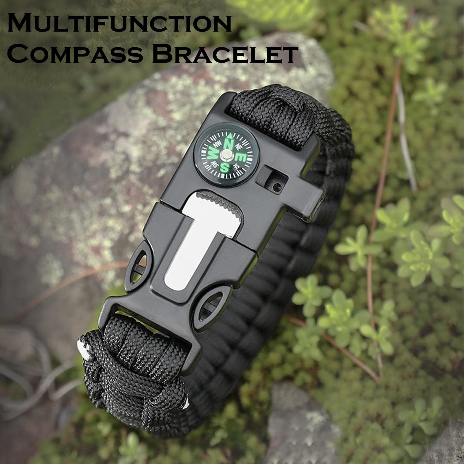 flintronic Braccialetto Paracord Sopravvivenza Kit, Bracciale Sopravvivenza, Braccialetto Sopravvivenza, con Flint/Lampada/Bussola/Termometro/Fischietto, Kit di Emergenza per Escursionismo Campeggio