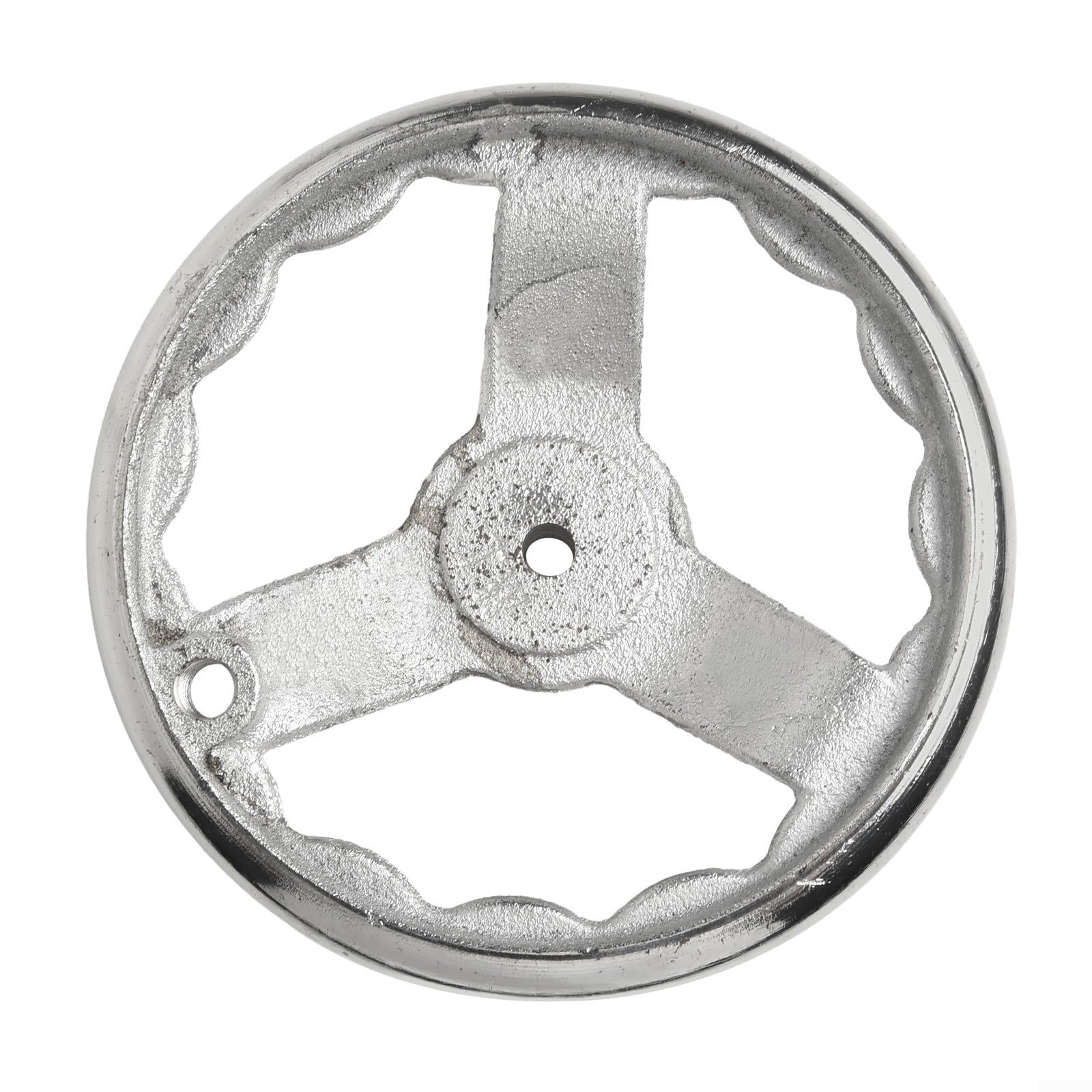Volante de acero cromado de 3 radios para máquinas industriales, material de hierro fundido con anillo interior corrugado para un mejor agarre (6 pulgadas)
