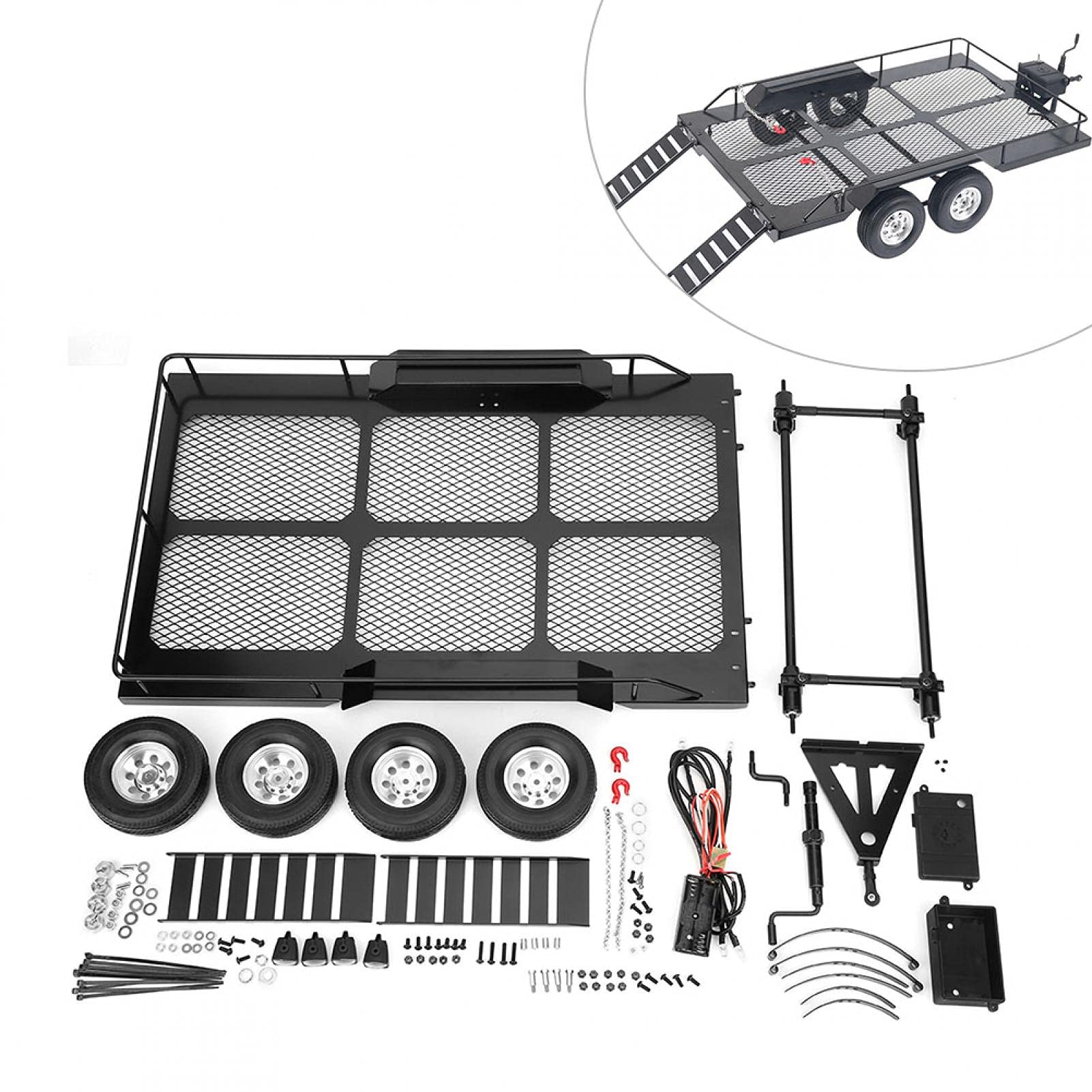 Remorque RC, Accessoire de remorque de Voiture en métal avec Quatre pneus pour Voiture 1/10 RC