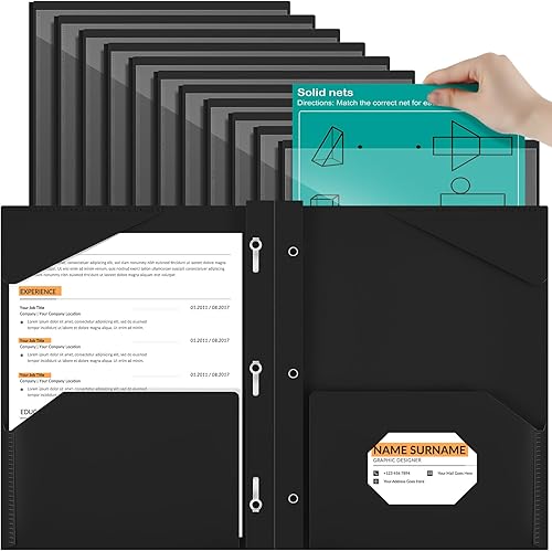 Carpetas de plástico resistentes con bolsillo frontal transparente, carpetas de 2 bolsillos con 3 puntas, carpetas de bolsillo con tacos y ranura