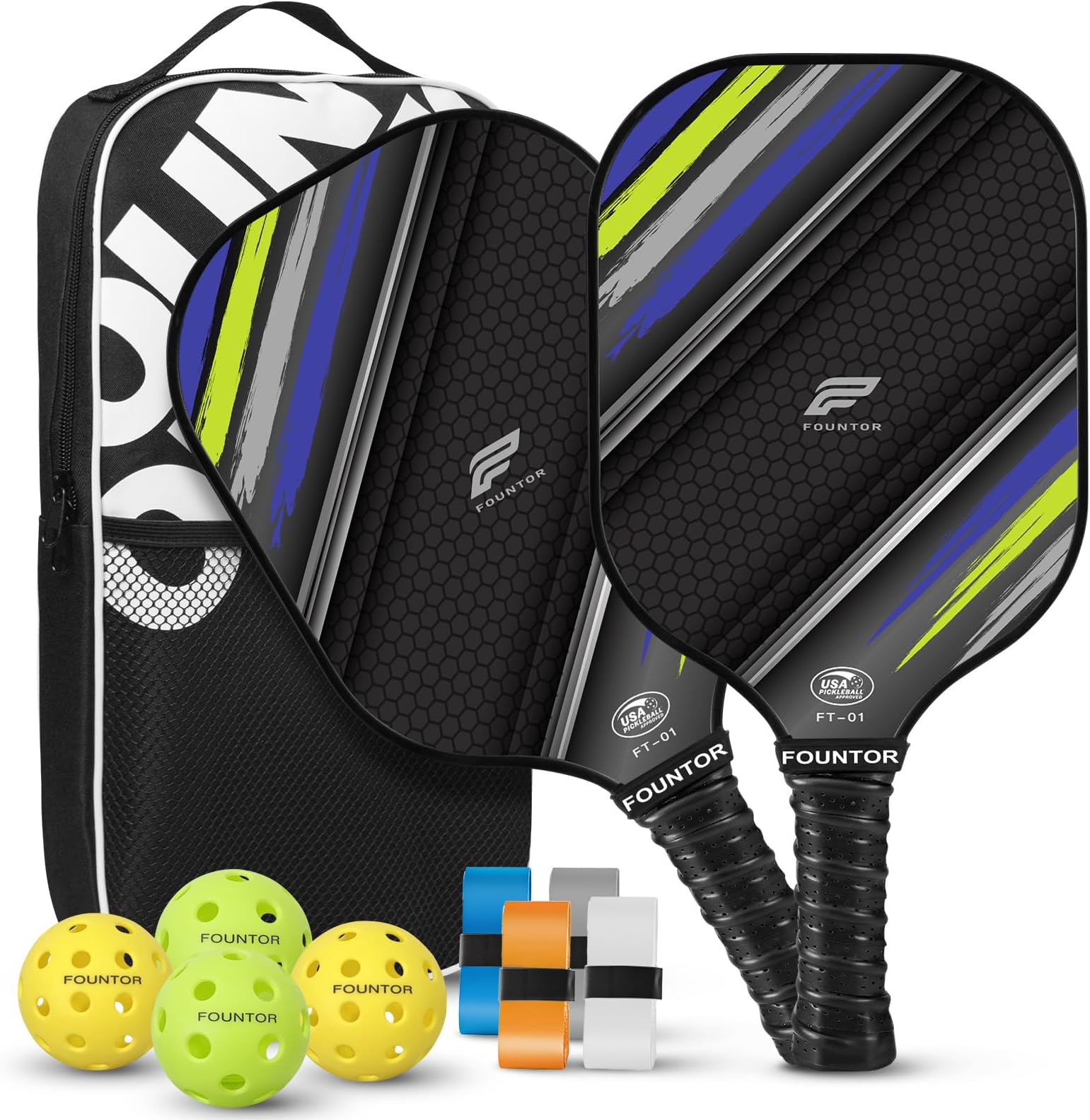 Pickleball Paddles Set of 2 - USAPA Approved, Carbon Fiber Pickleball Set with 4 Balls,1 Pickleball Bag, Lightweight Graphite Pickle Ball Rackets 2 Pack for Men and Women