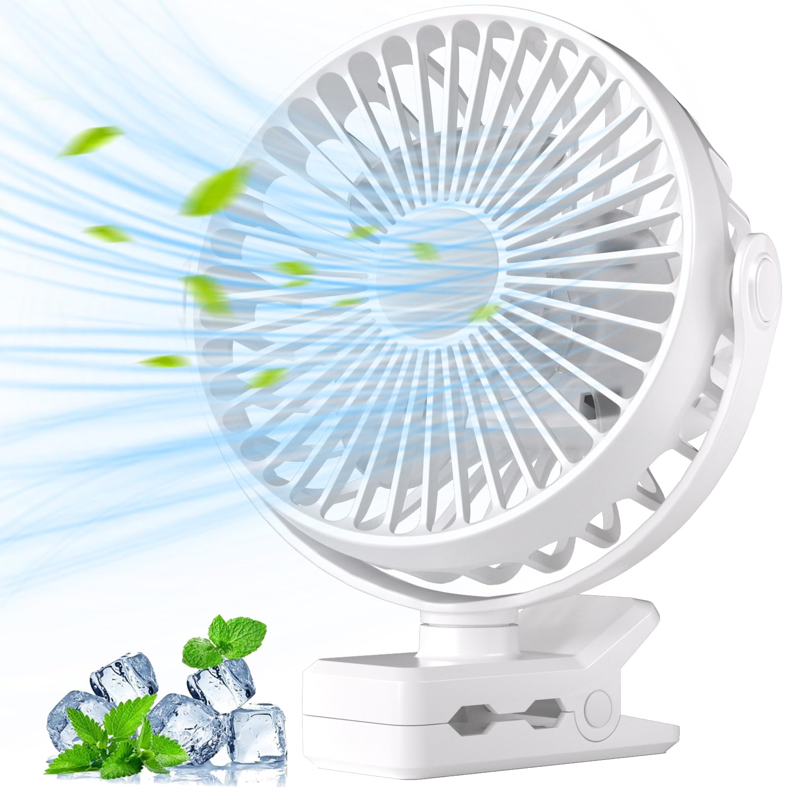 Portable Clip on Fan Battery Operated, Rechargeable USB Desk Fans, 3 Speed Quiet Small Personal Fan with Clip, 360° Rotatable Mini Table Fan for Bed Stroller Dorm Home Office Travel Camping
