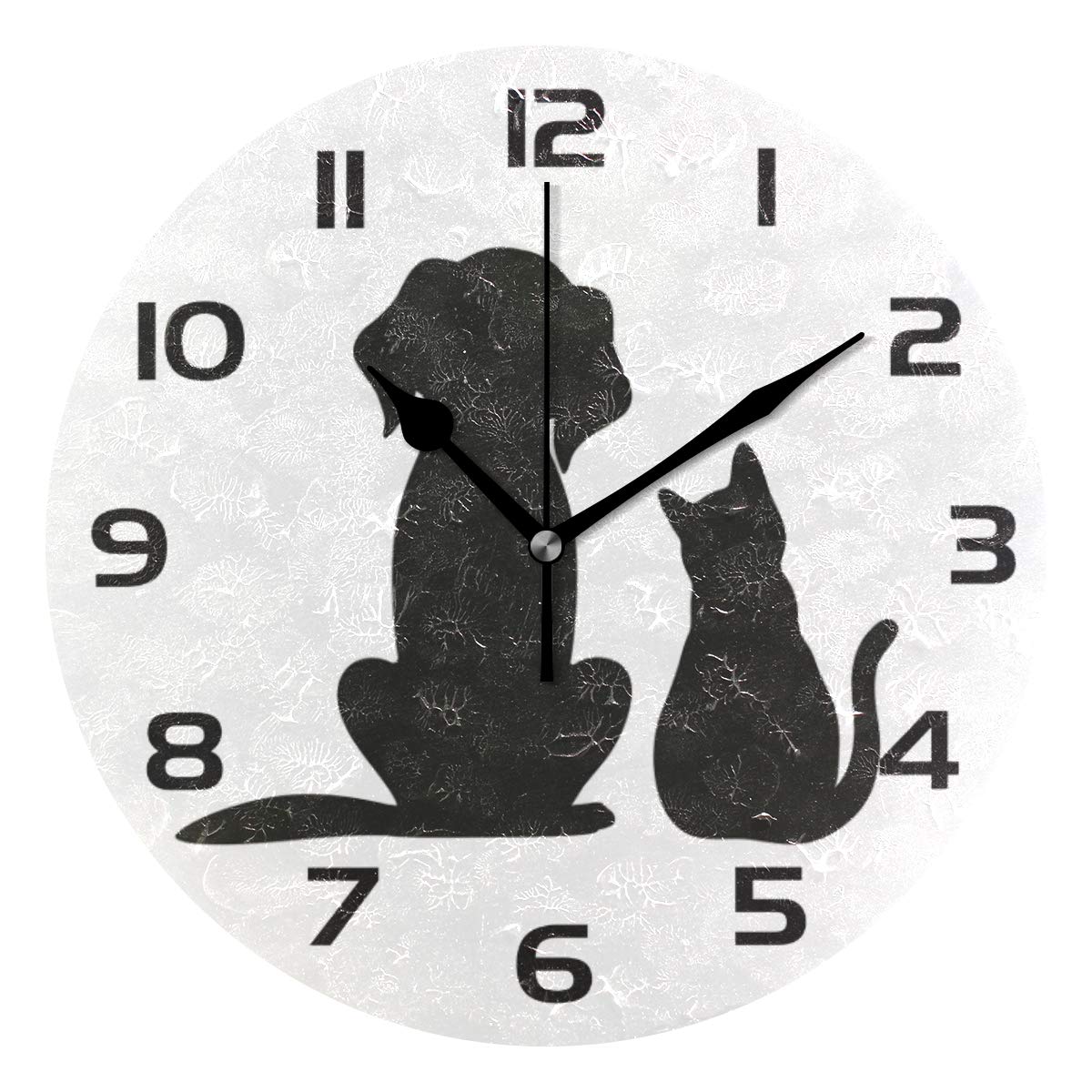 Qilmy Dog and Cat Wall Clock Silent Non Ticking Oil Painting Round Clock for Living Room Bedroom Bathroom Home Decor
