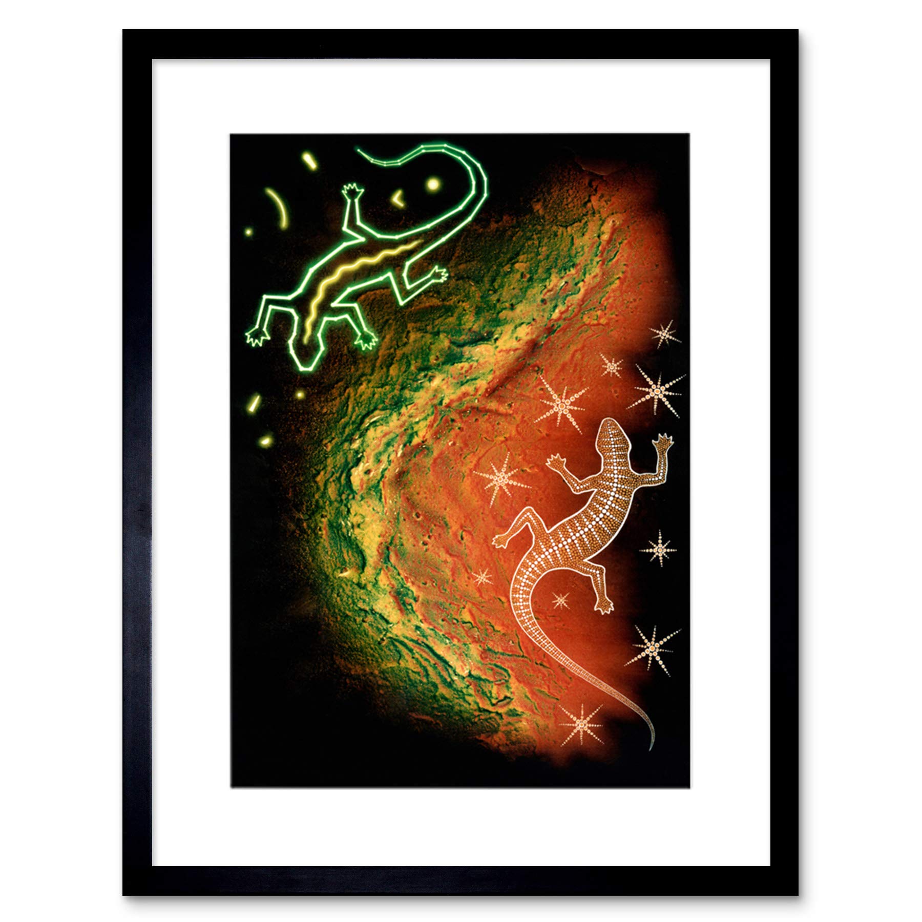 Wee Blue Coo Painting Drawing Aboriginal Australian Lizard Style Framed Wall Art Print
