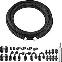 EVILENERGY 8AN PTFE Fuel Line Kit 20FT - AN8 E85 Braided Black Nylon Hose, 1500 PSI High Pressure