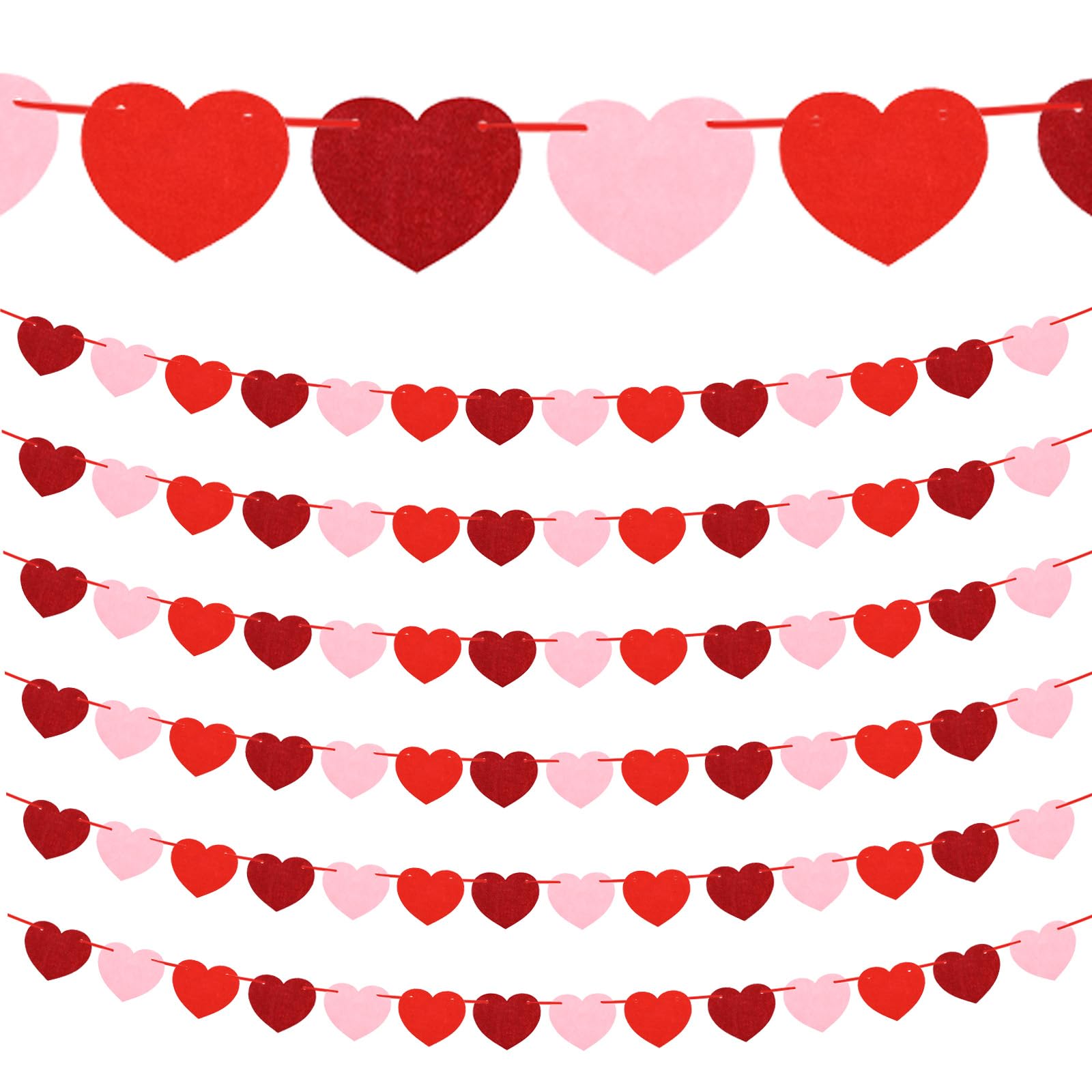 Elegaperma 6pcs Felt Heart Garland, Heart Banner, Romantic Hearts Hanging Decoration for Valentines Day Decoration, Anniversary, Wedding Party, Engagement, Anniversary Party Supplies