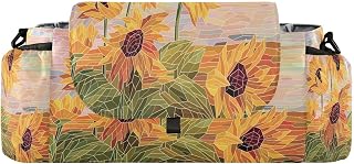 CUPADA Abstract Vintage Sunflowers Universal Stroller Organizer with Cup Holders, Retro Flowers Plants Stroller Organizer Bag and Removable Shoulder Strap Fits Most Baby and Pet Strollers