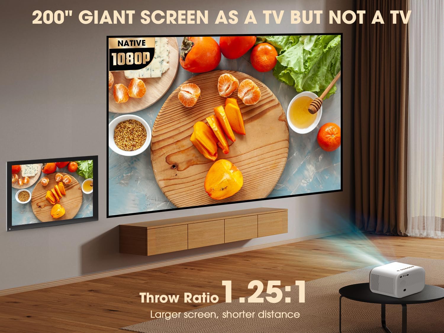 Smart Projector with WiFi 6 & Bluetooth, Compatible With Netflix/YouTube/ Prime Video Apps, Auto Focus & Keystone, Full-Sealed Optical Engine, Native 1080P Projector