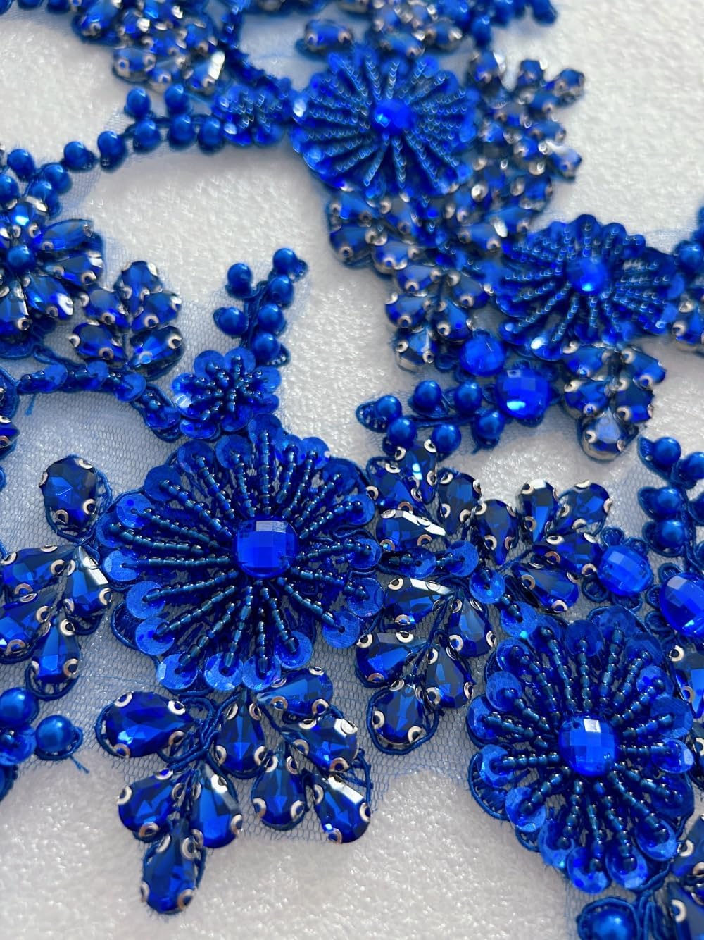 1 Pair Sew on Crystals Rhinestones Appliques Patches for Front Bodice Decoration Sewing Beaded Wedding Evening Dress Clothing Prom Costumes Crafts (Roybal blue), ymal-358
