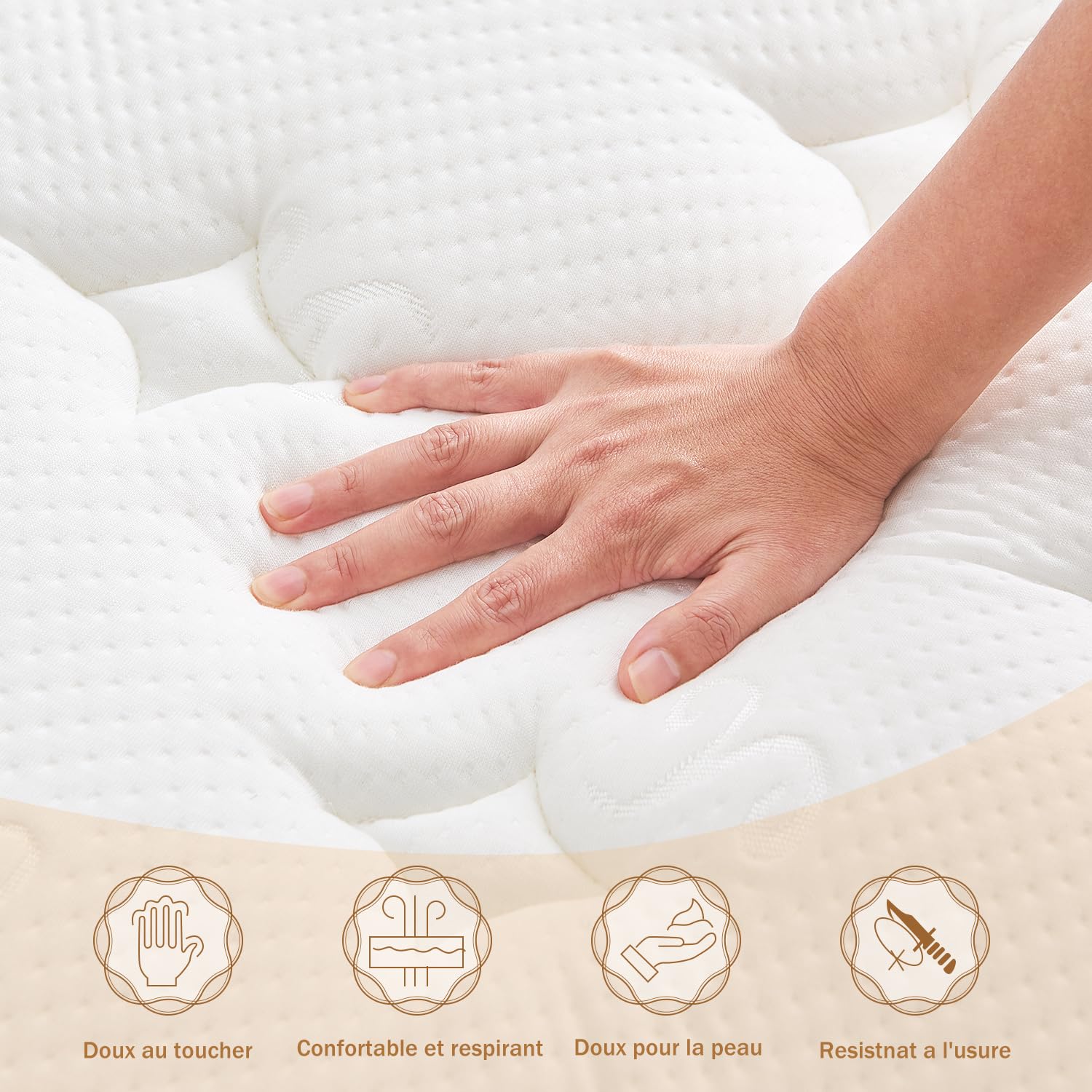 Hiepunos Matelas 140x190 cm, Épaisseur 26cm, Hybride Matelas en Mousse à mémoire de Forme à Ressorts ensachés Indépendants, 7 Zones de Confort, H3 H4 Moyenne Ferme, Durable, Soutien Parfait