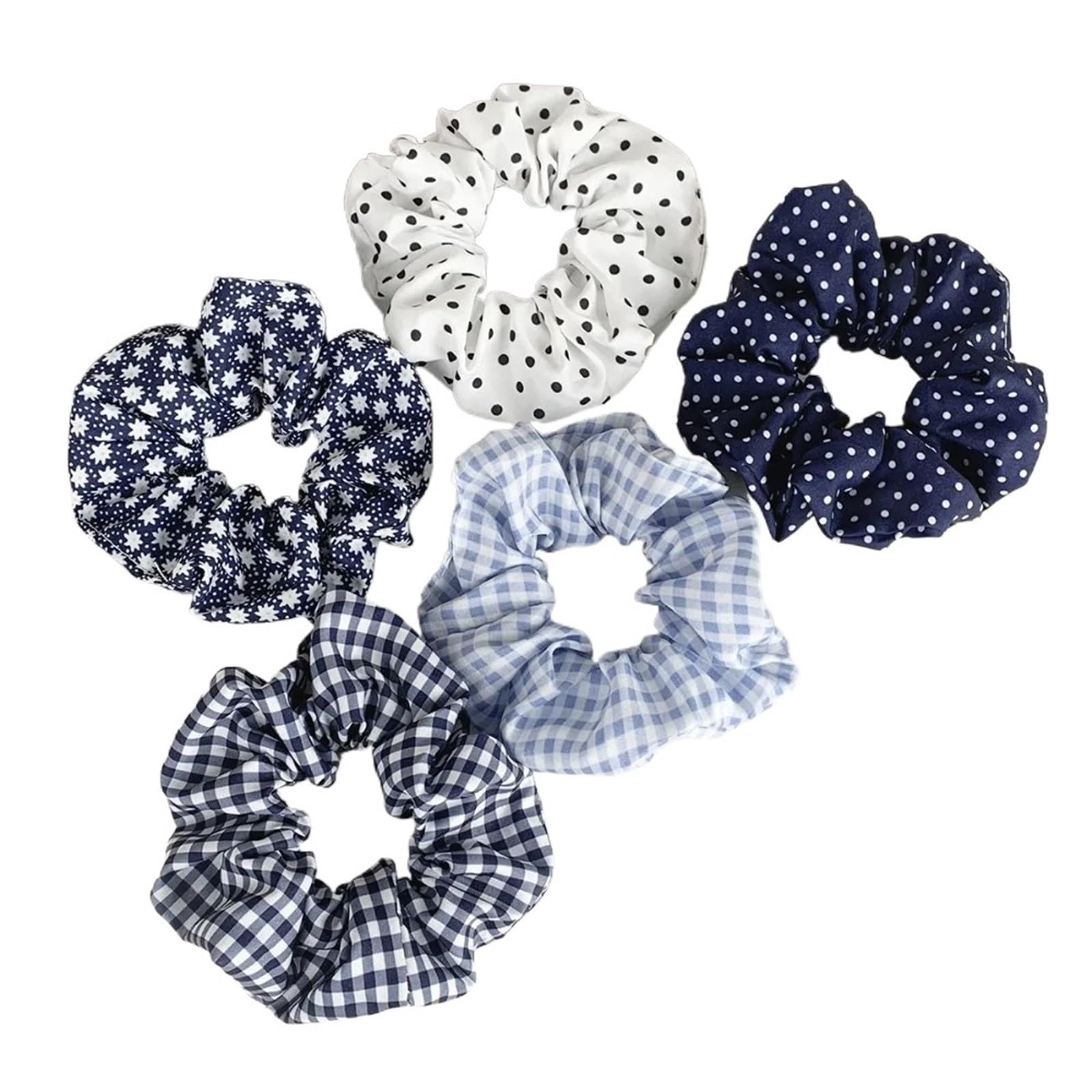 Coletero de tela 5 piezas de coleteros tela lindos y elegantes con lunares | Estampados de flores Dulces Cintas for el cabello con puntos florales Estilo académico for edades(45pcs)