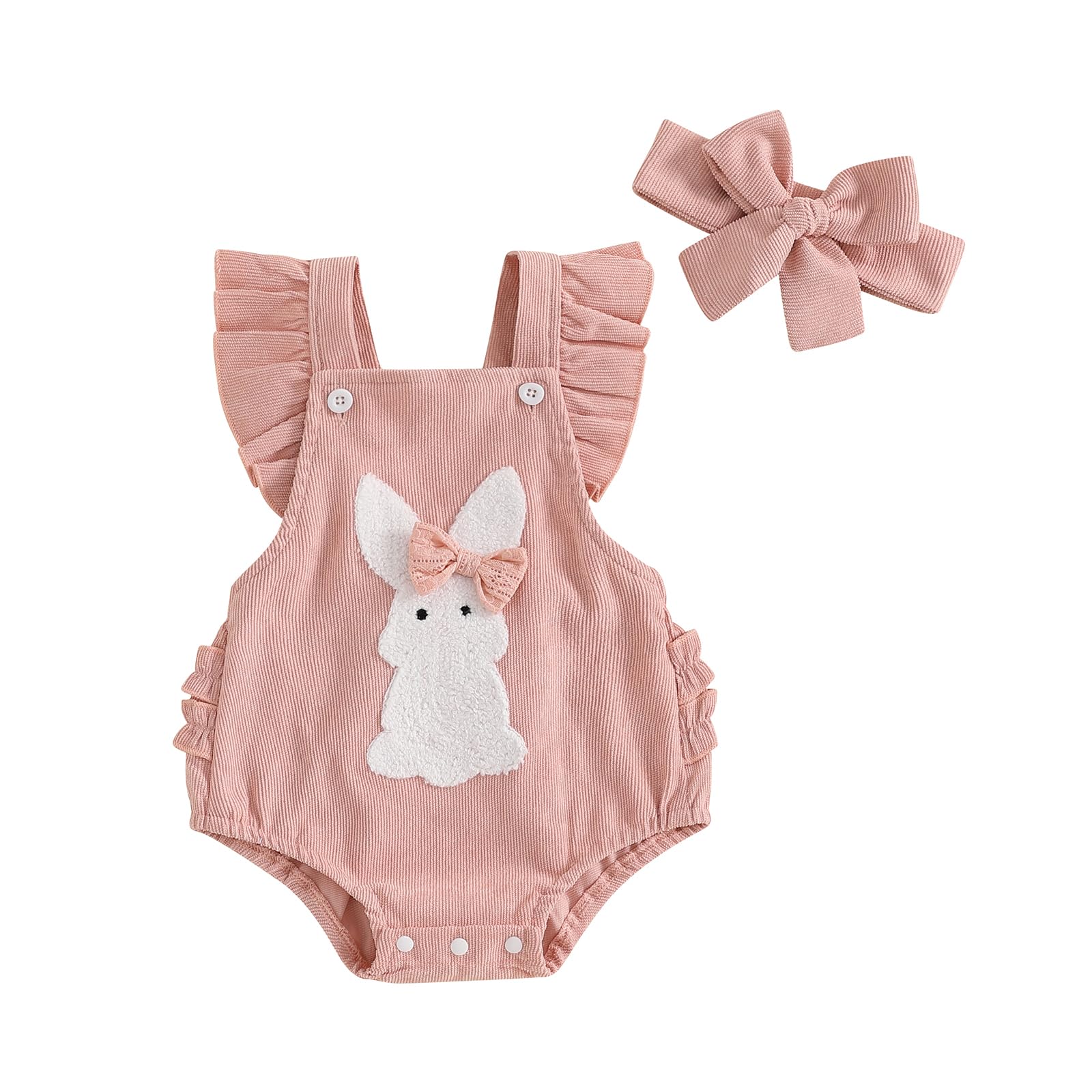 Infant Baby Girl Easter Overall Romper Sleeveless Backless Ruffle Bodysuit Newborn 3 6 12 18 Outfit Bunny Jumpsuit (B-Pink, 6-12 Months)