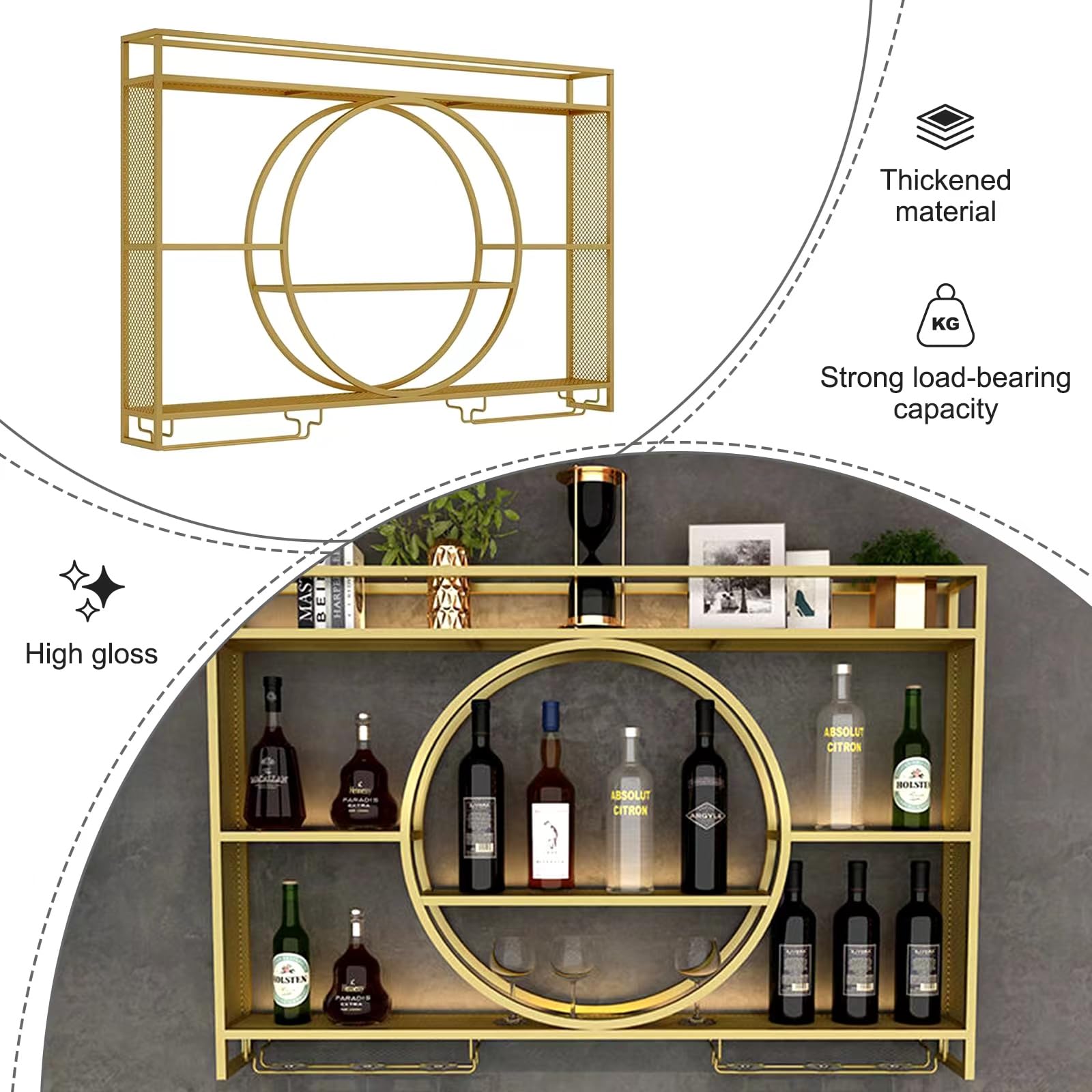 Generisch Modernes Weinregal Wand aus Metall, Bar Regal mit Glasregal, Wandmontage Wine Display-Ständer, Wand Flaschenregal für Bar-Einheiten, Restaurants und Zuhause