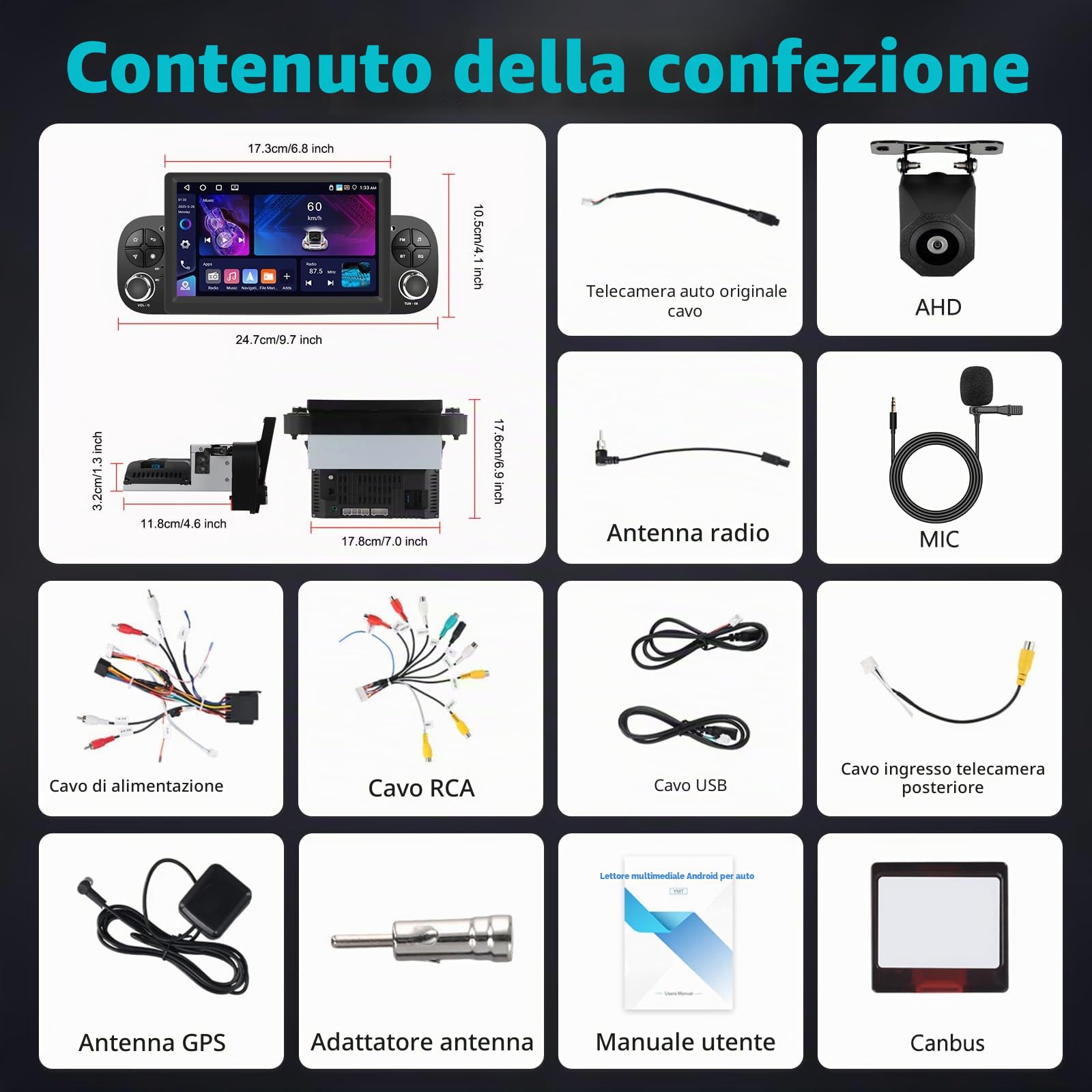 4+64G Carplay Autoradio per Fiat Panda 319 312 (2013-2020) con Wireless Android Auto, 7" IPS Touchscreen Bluetooth Car Stereo Schermo Auto con GPS 5G WiFi RDS FM SWC USB Canbus+ Telecamera