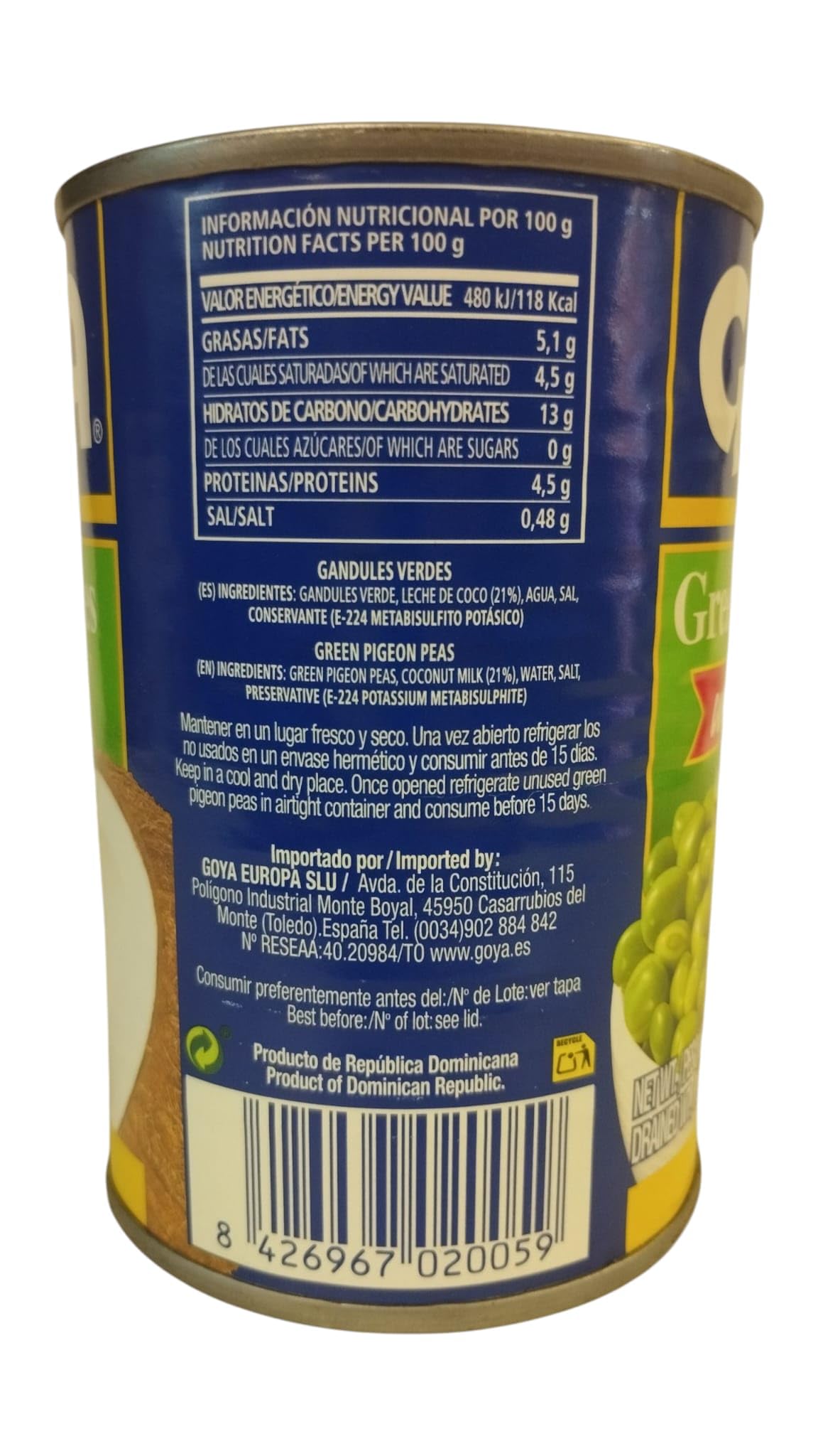 Goya Gandules Verdes con Coco 425 Gramos