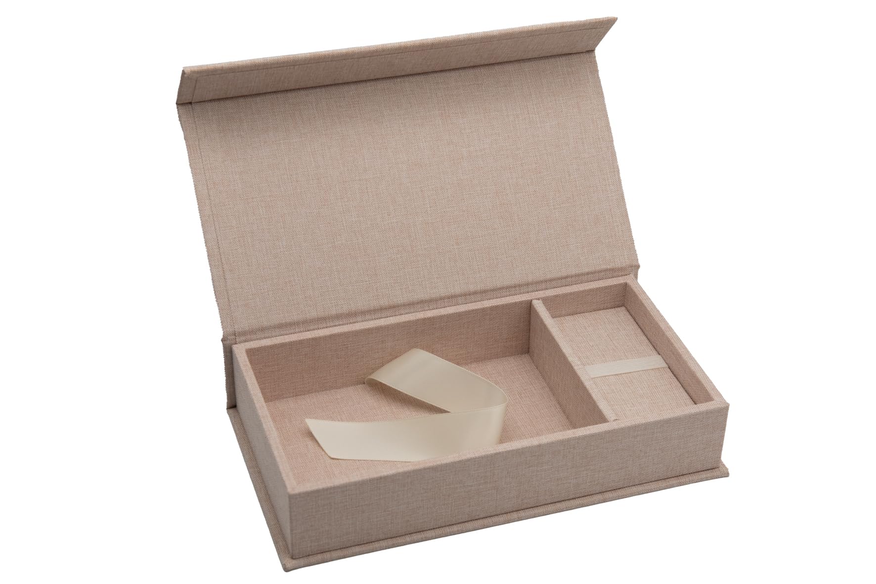 Erinnerungsbox mit USB Slot. Geschenkbox für USB-Sticks und Fotoabzüge 13x18cm, Aufbewahrungsbox Hochzeitsbox, Fotobox, Fotogeschenk, 26x15 cm (Beige)