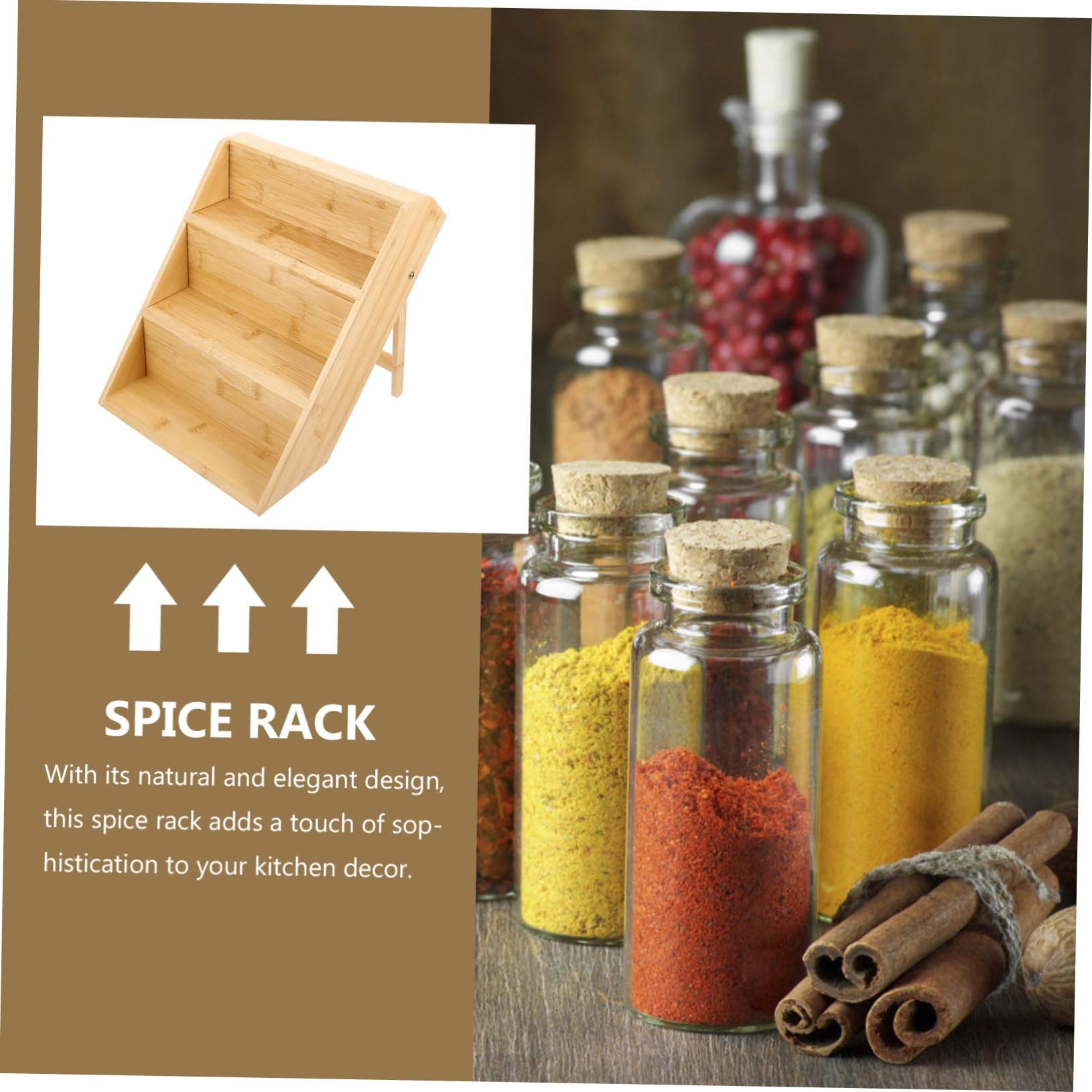 Especiero de Bambú Natural de 3 Niveles para Cocina, Organizador de Especias de Mostrador Resistente al Desgaste, Elegante y Seguro